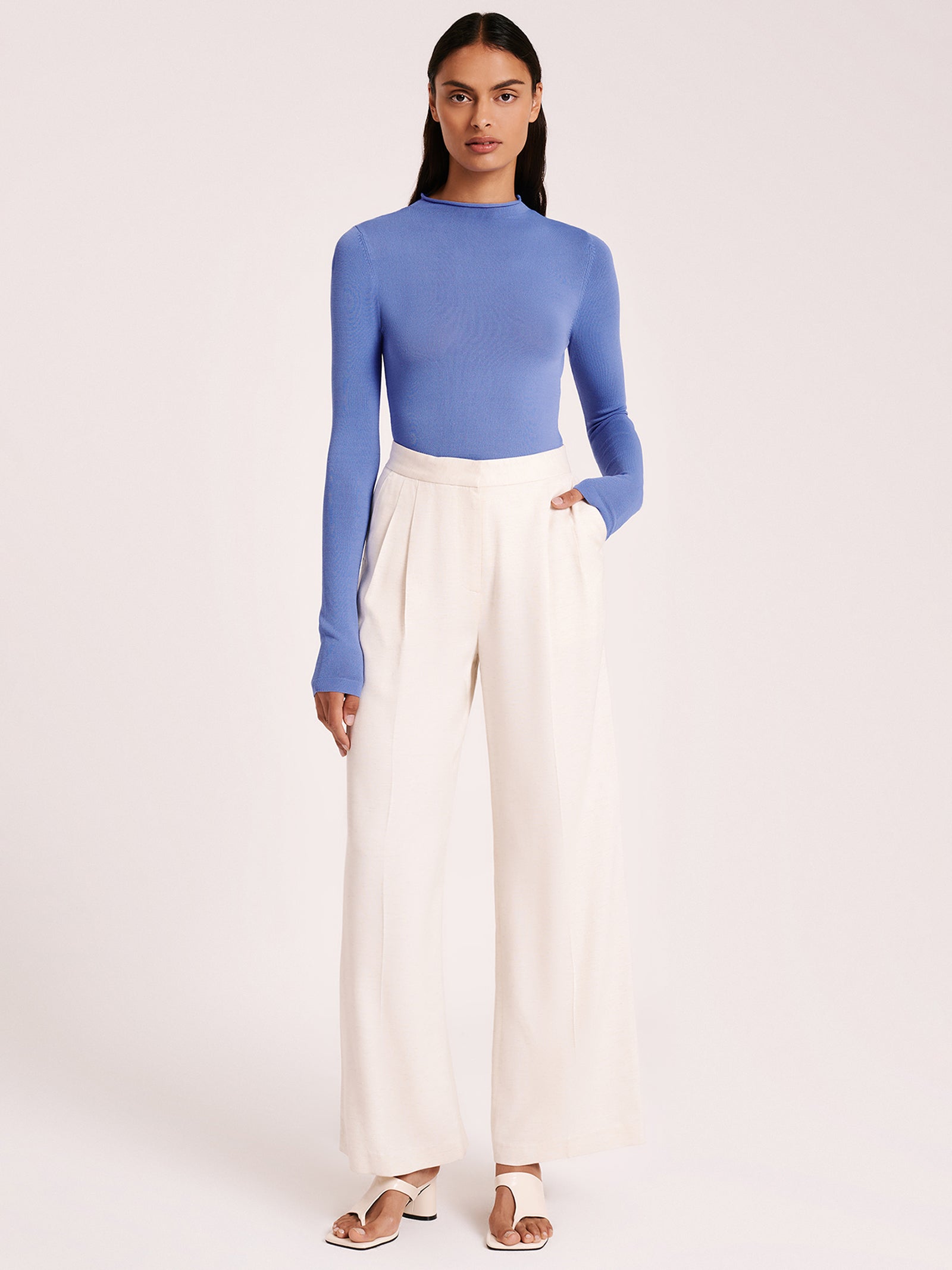 Tabi Sheer Knit Top in Cerulean