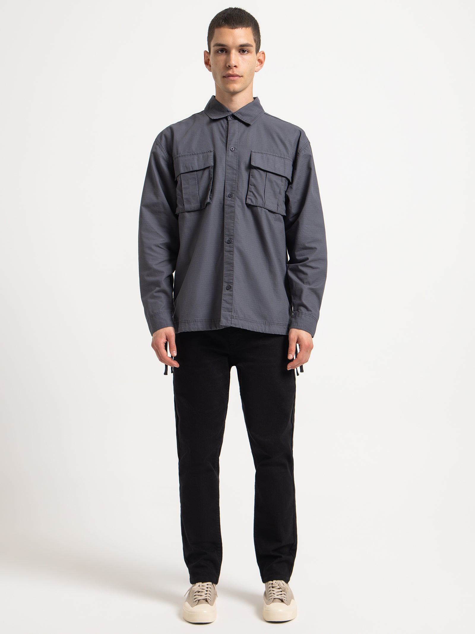 Wyatt Cargo Long Sleeve Shirt in Blueberry