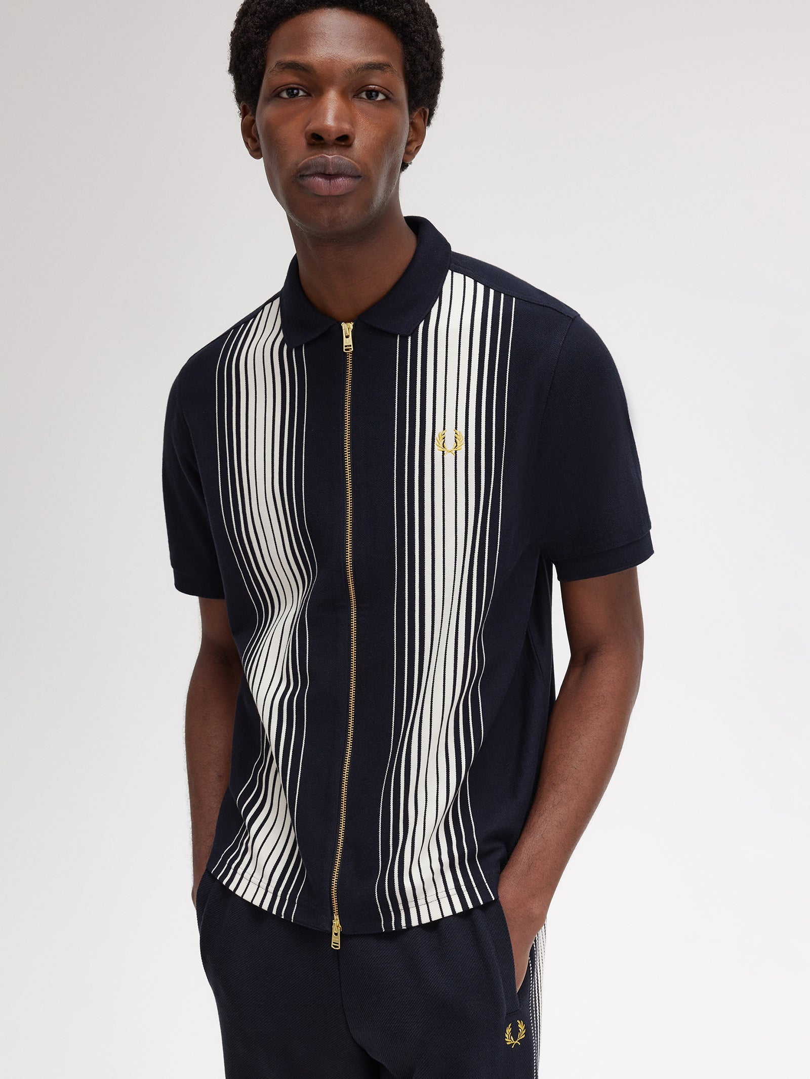 Ombre Stripe Zip Polo Shirt