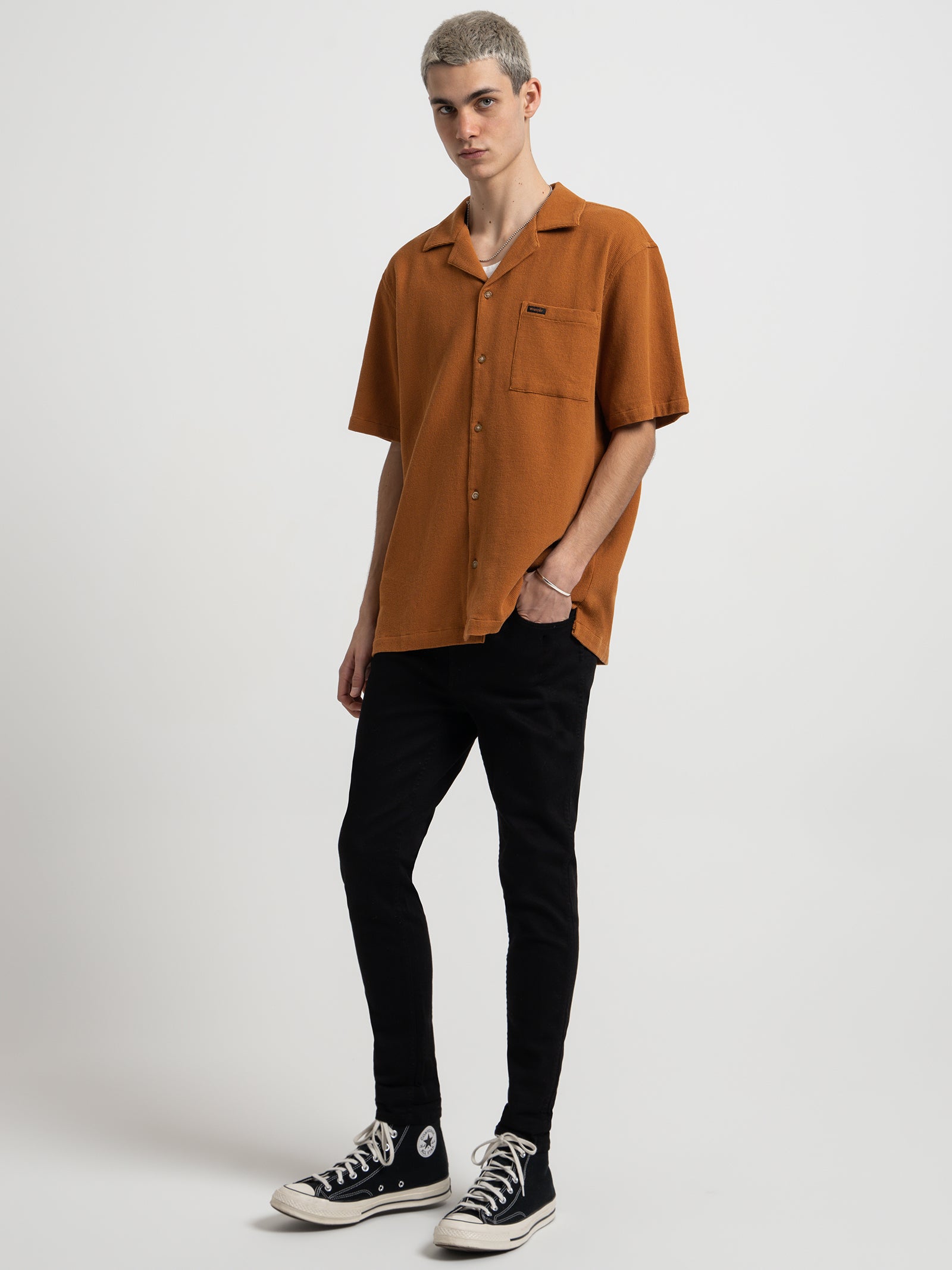 Resort Shirt in Waffle Spice Orange