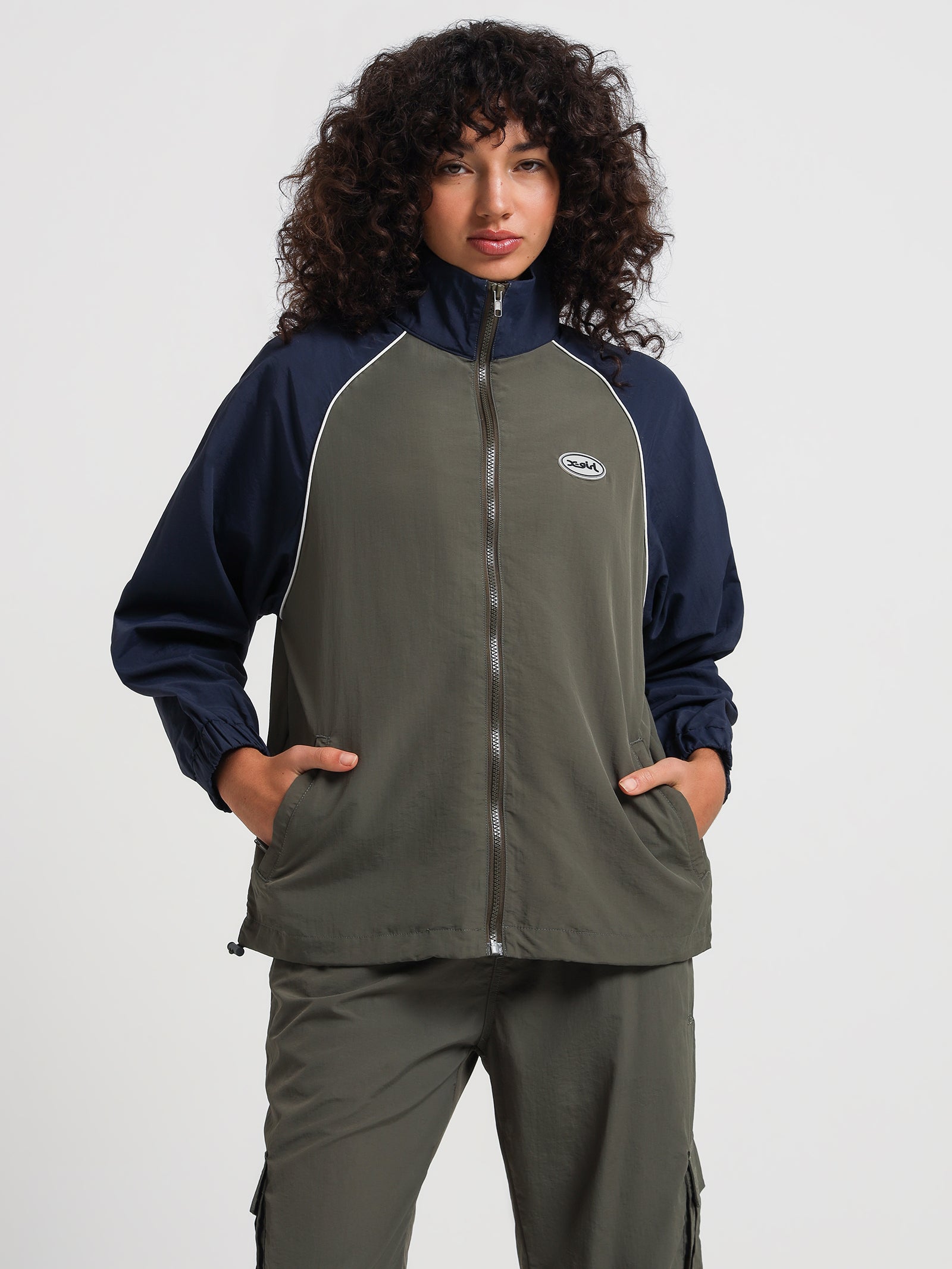 Panelled Nylon Jacket in Sage