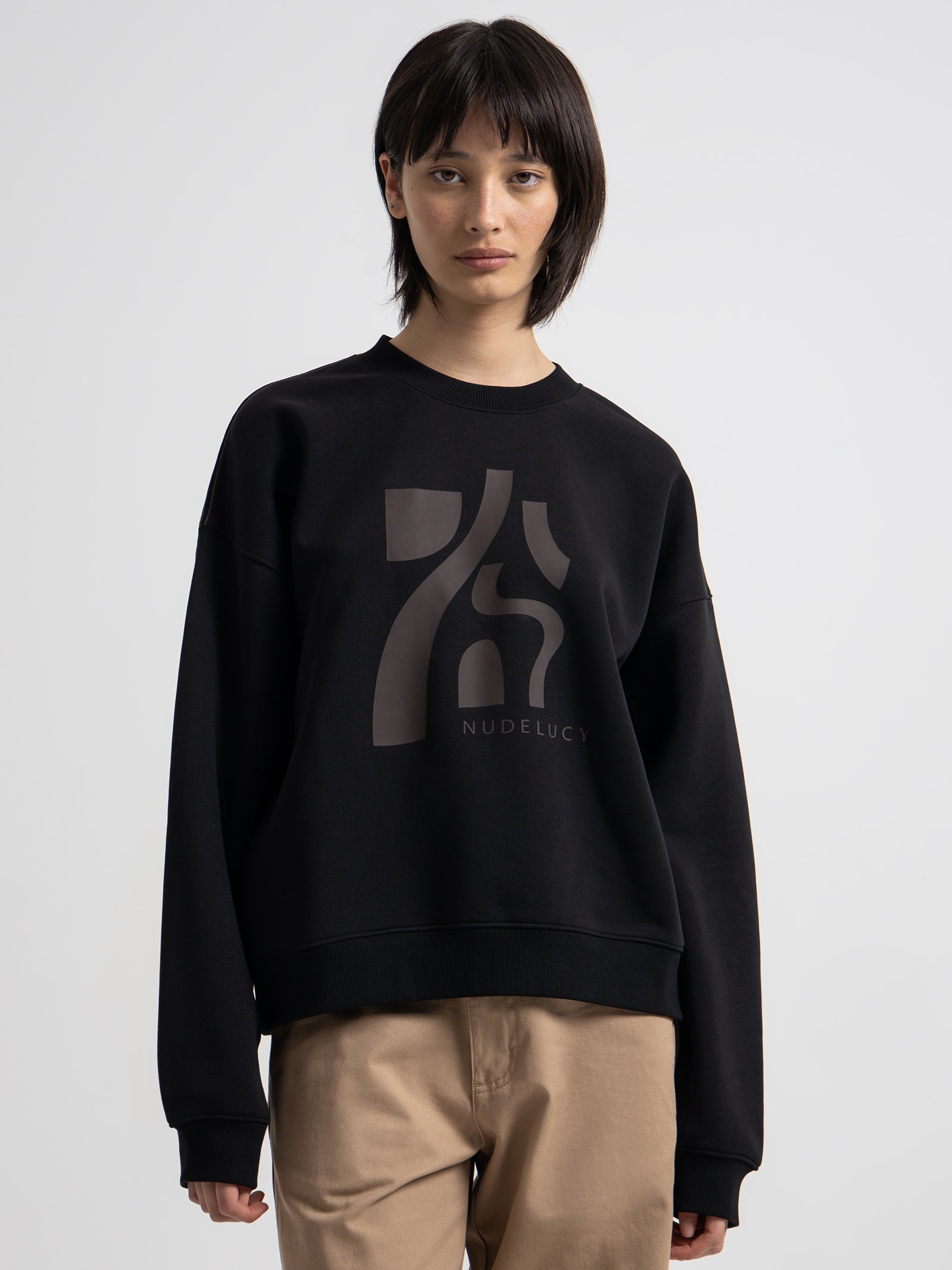 Goya Oversized Crew Sweater in Black