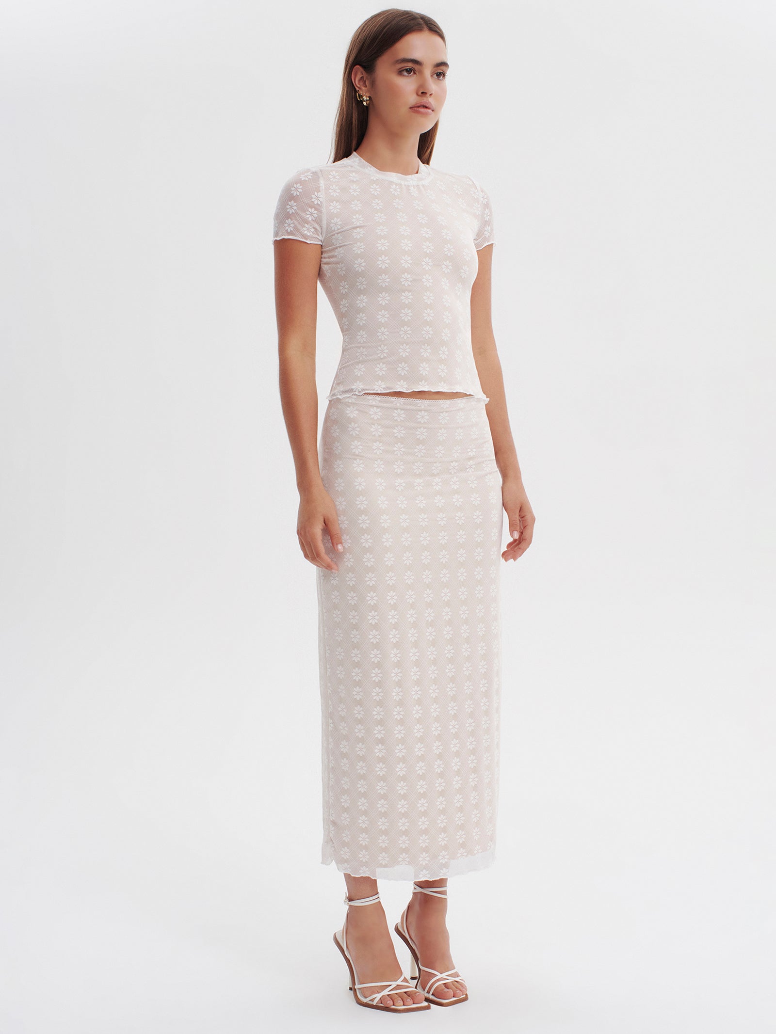 Margo Lace Midi Skirt in Daisy Check Lace