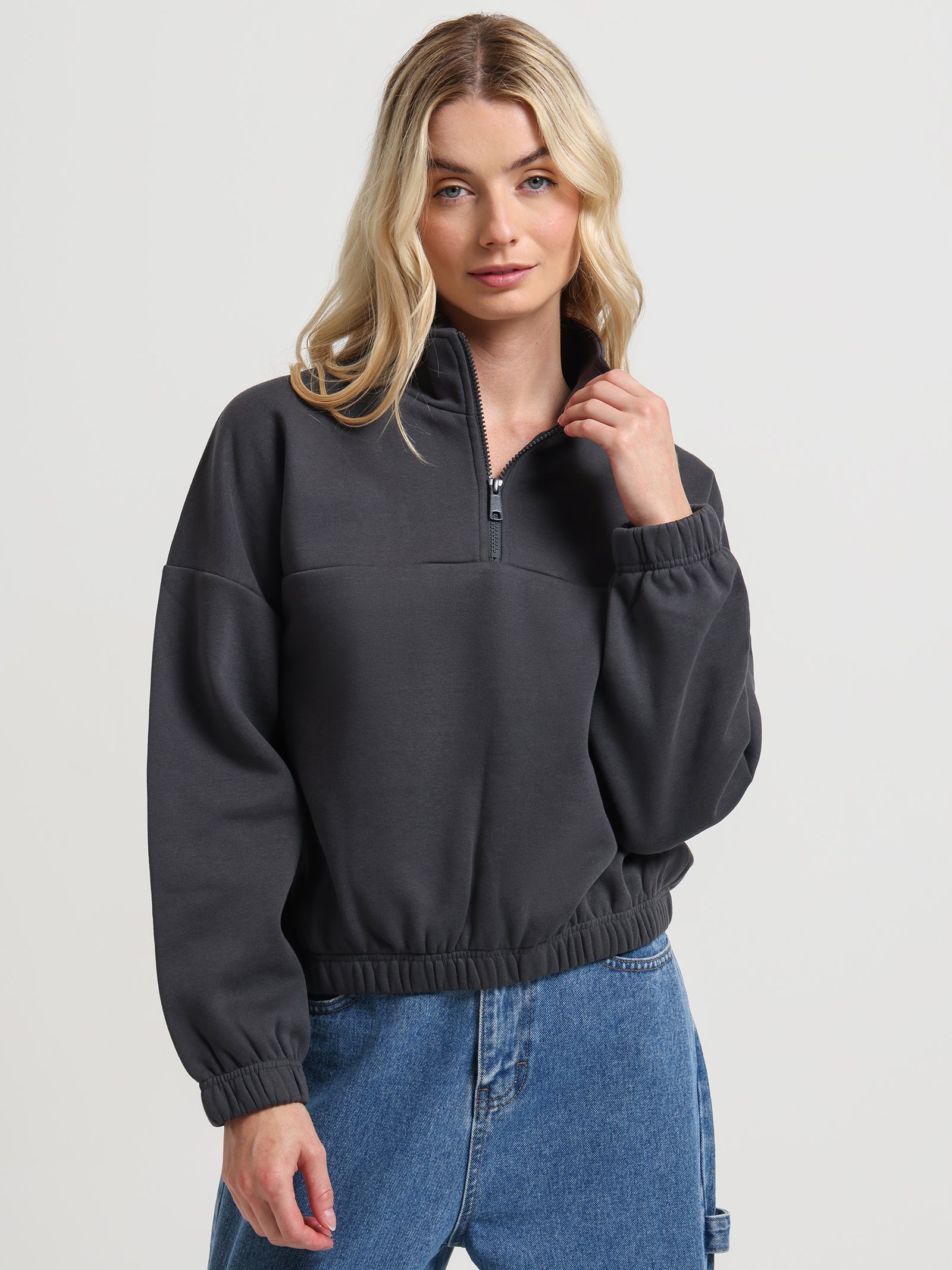 Kyra Half Zip Sweat in Ash