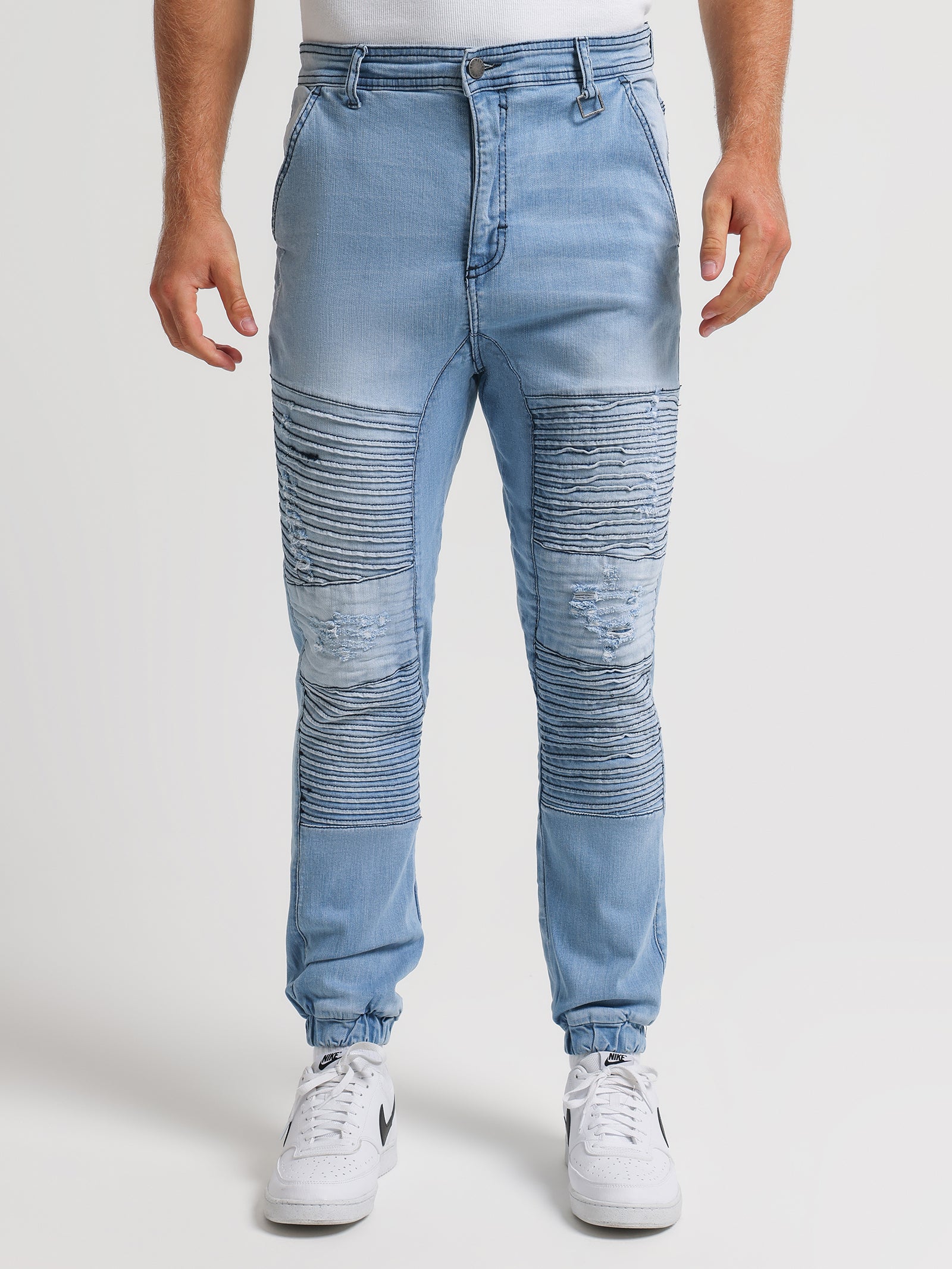 Falcon Moto Denim Jeans in Sea Blue