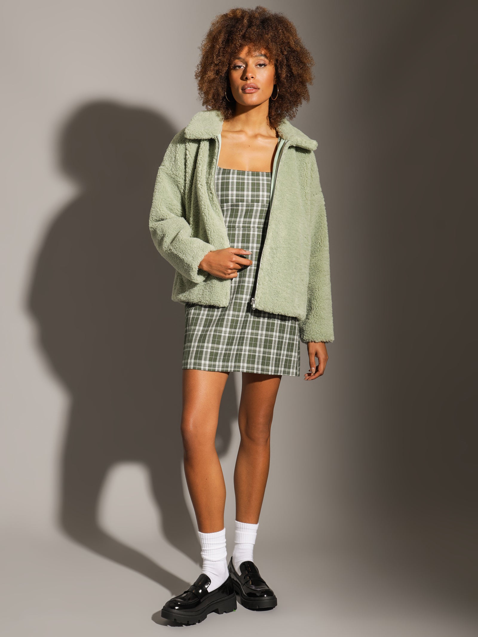 Marina Mini Dress in Sage Check