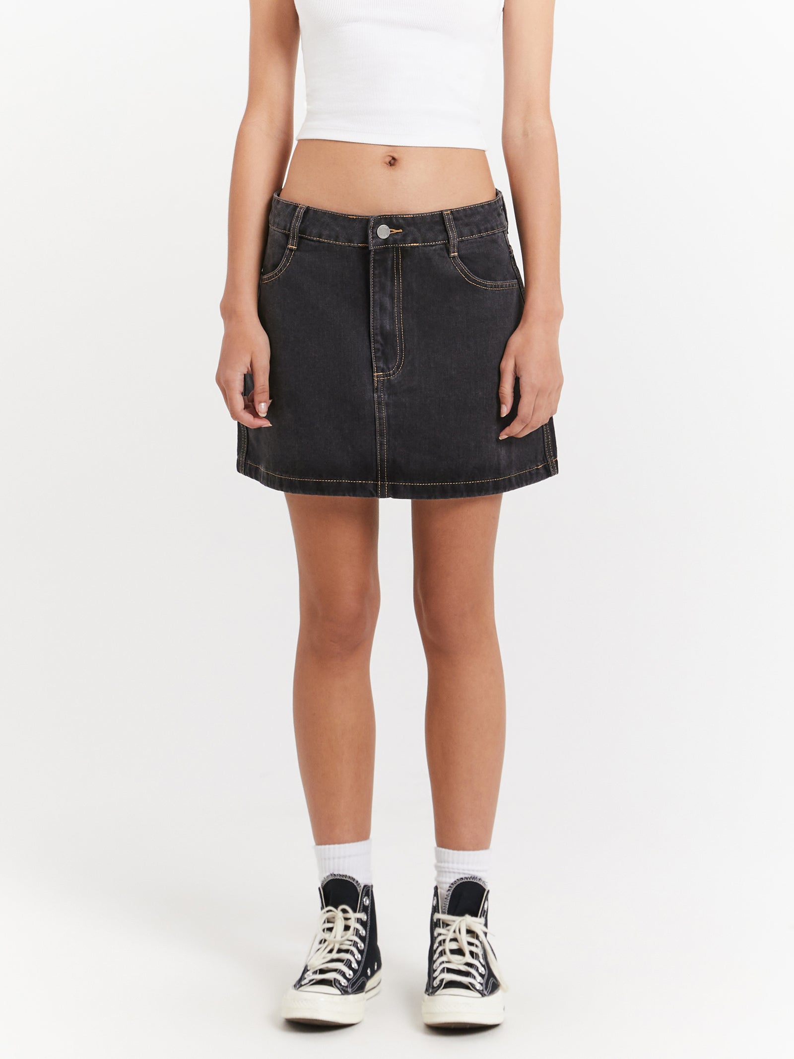 Workwear Denim Mini Skirt in Black