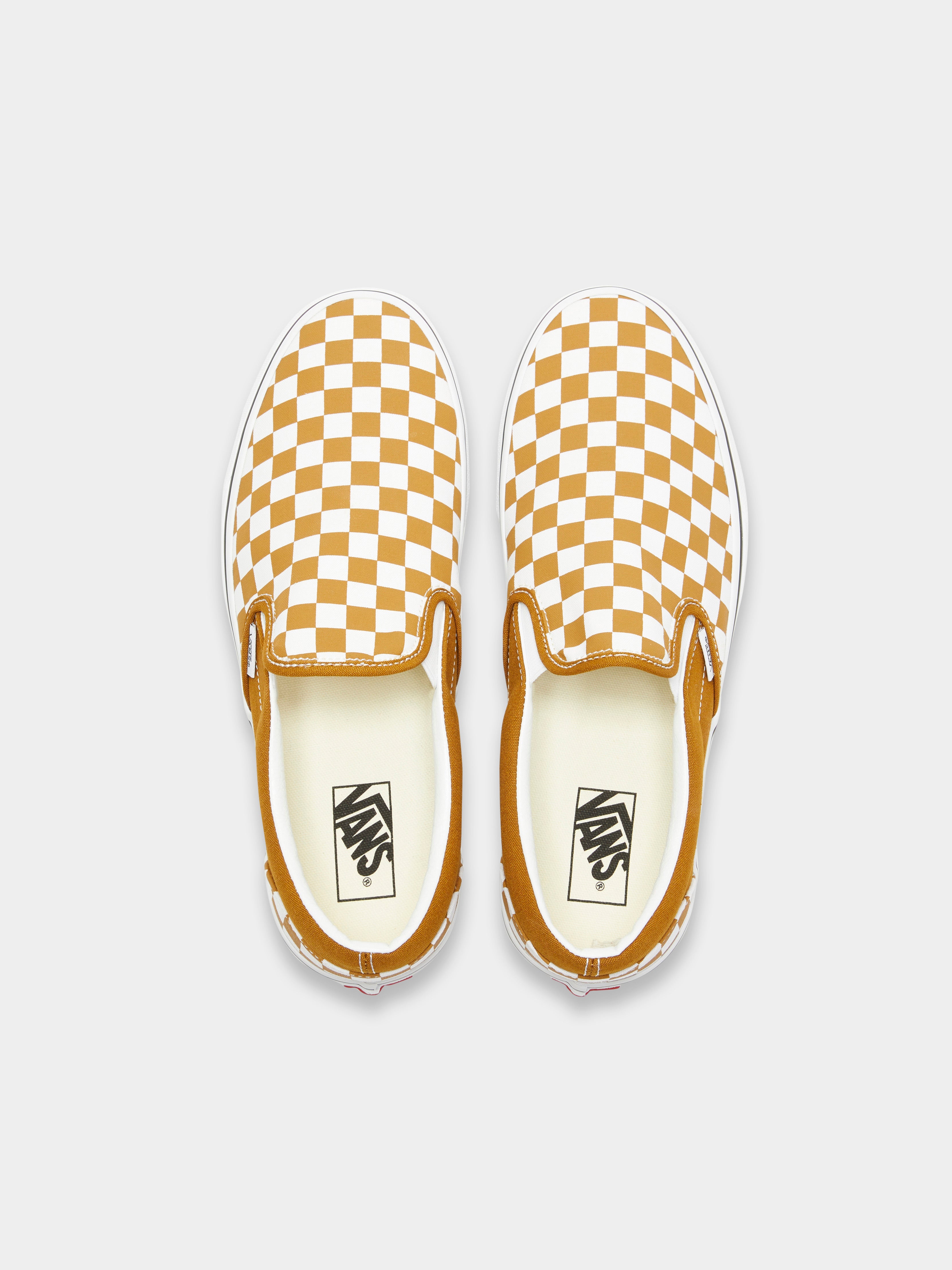 Unisex Color Theory Checkerboard Slip-On Sneakers in Golden Brown