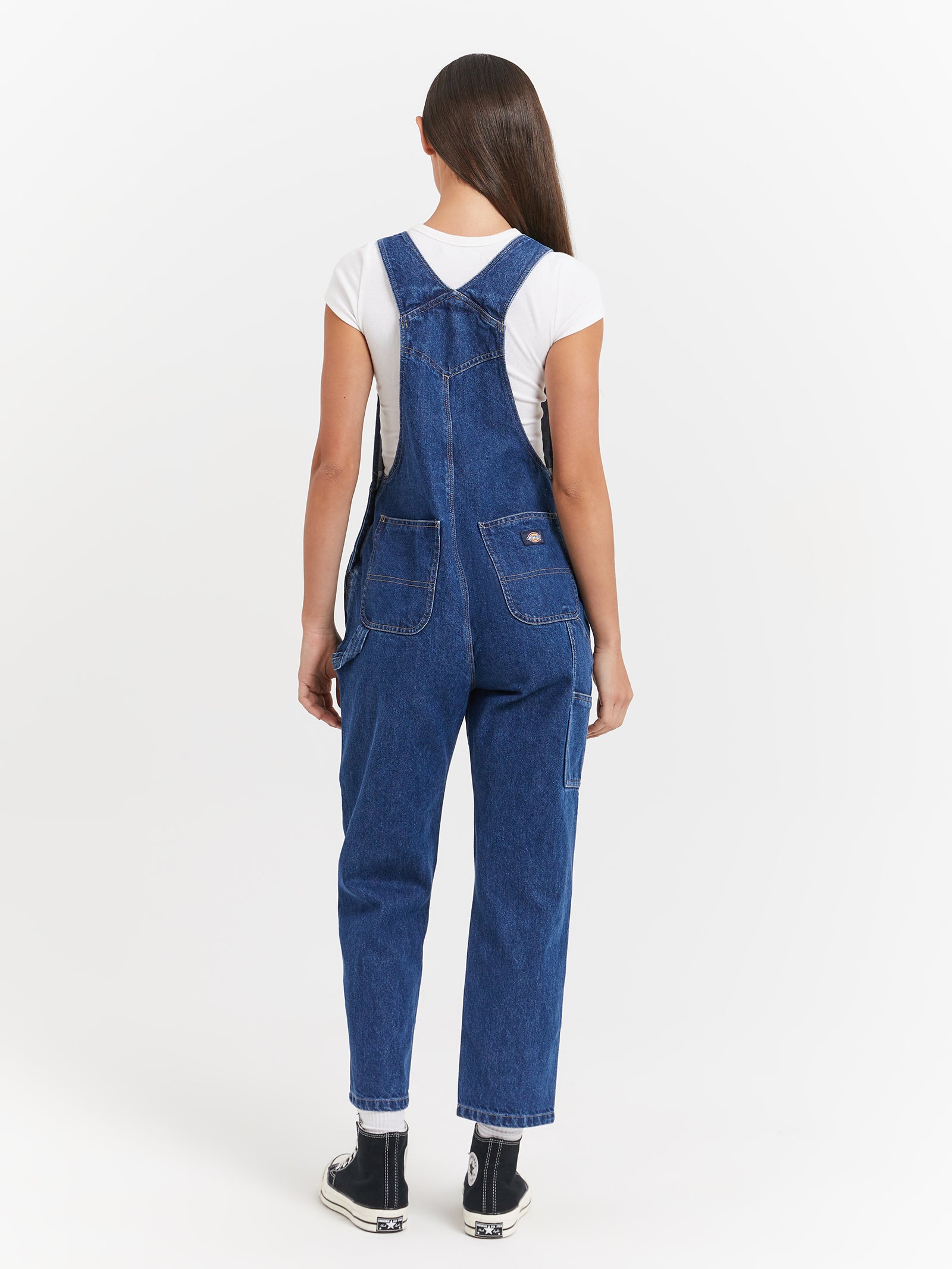 Whitney Denim Carpenter Double Knee Dungarees in Stone Wash