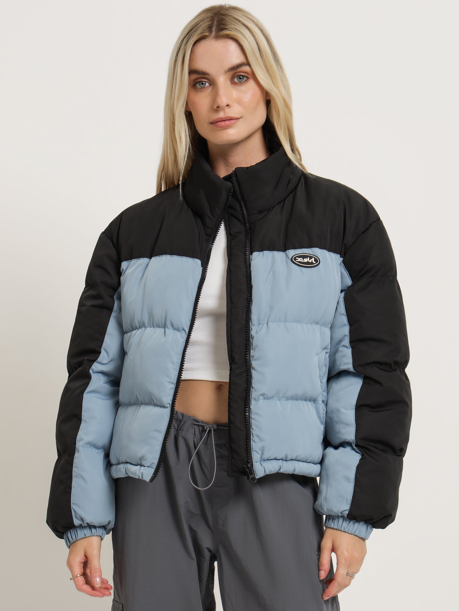 Bicolour Puffer Jacket in Slate