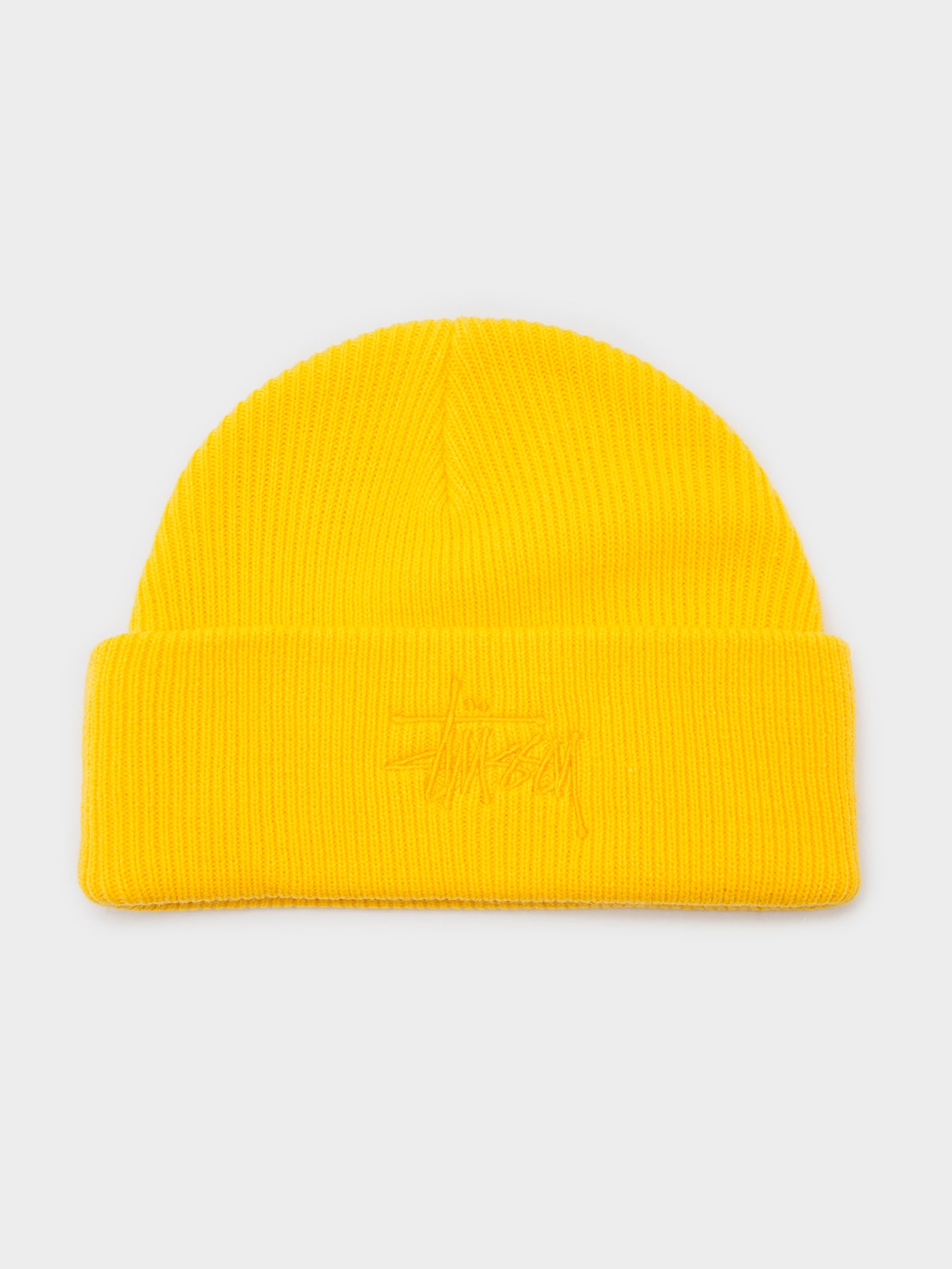 Tonal Graffiti Tall Beanie in Yolk Yellow