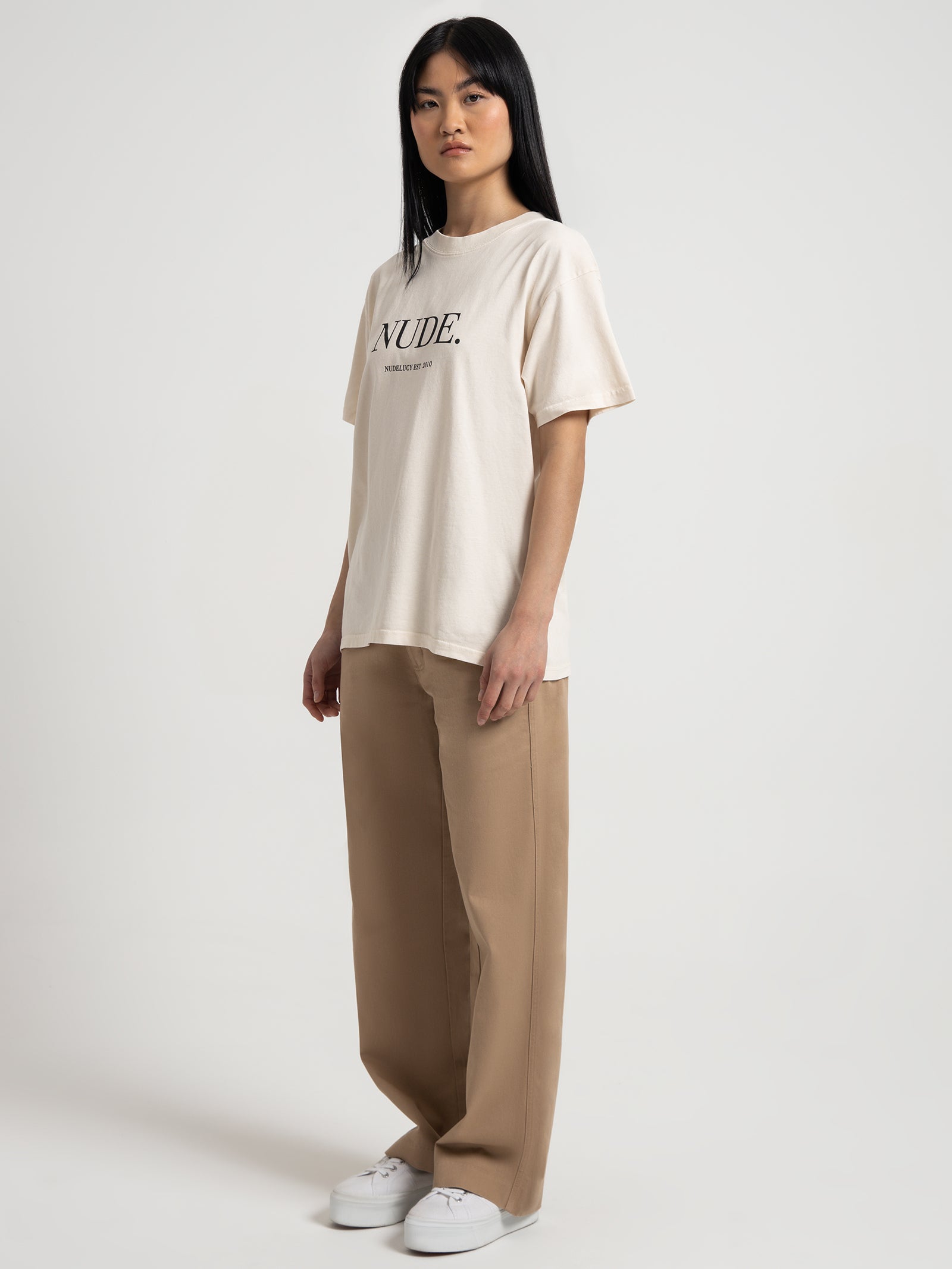 Nude. Organic Boyfriend T-Shirt in Cloud White