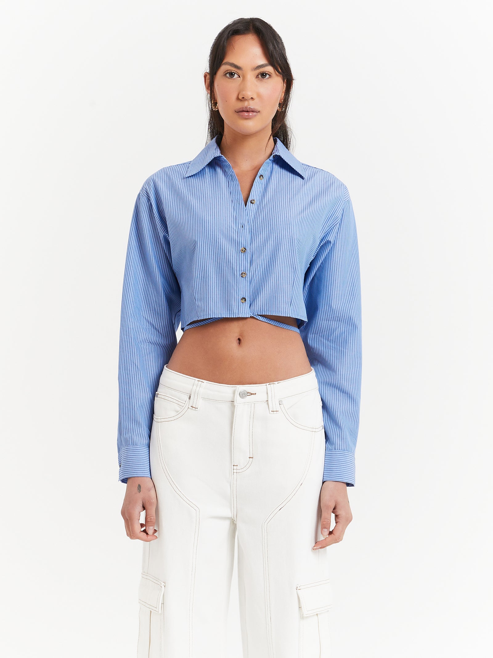 Bambi Wrap Shirt in Chambray Stripe