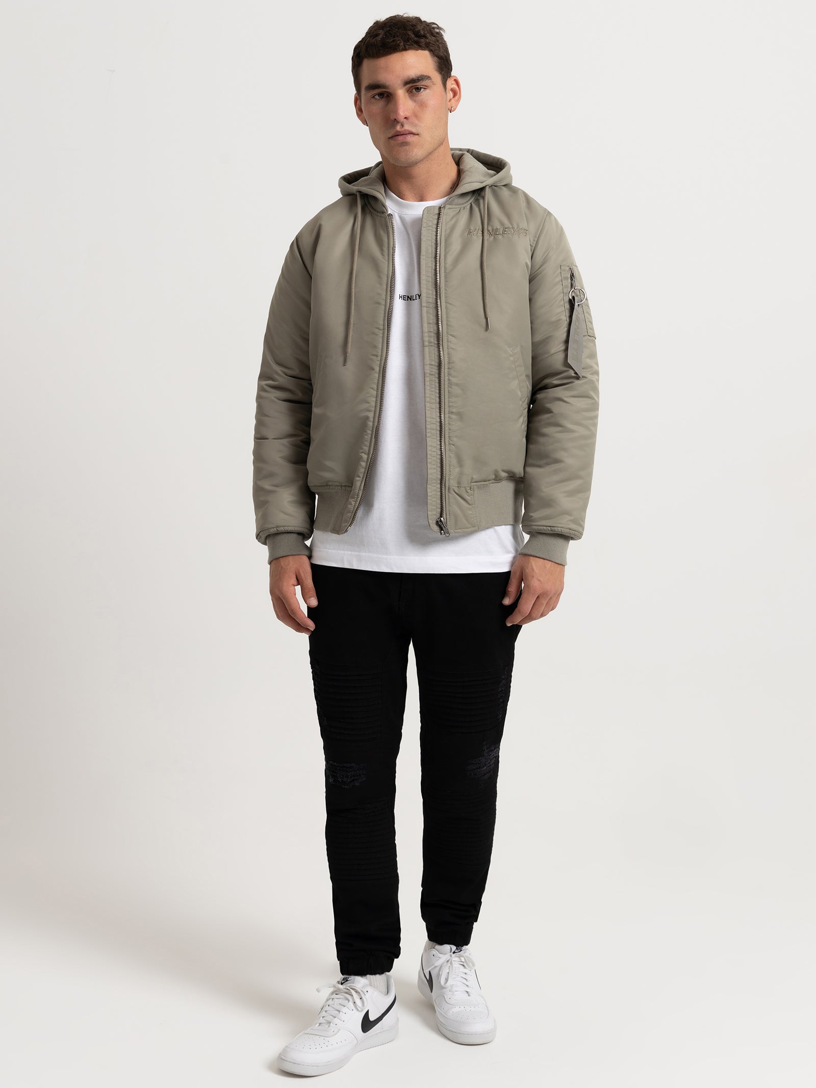 Overdrive Hooded Bomber Jacket in Olive