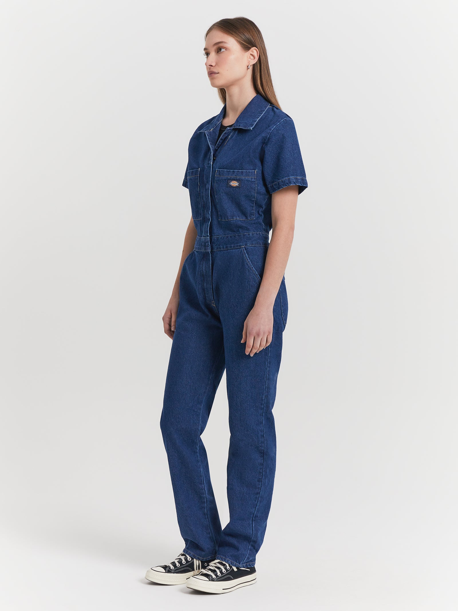 Smithville Denim Short Sleeve Coverall in Stone Wash