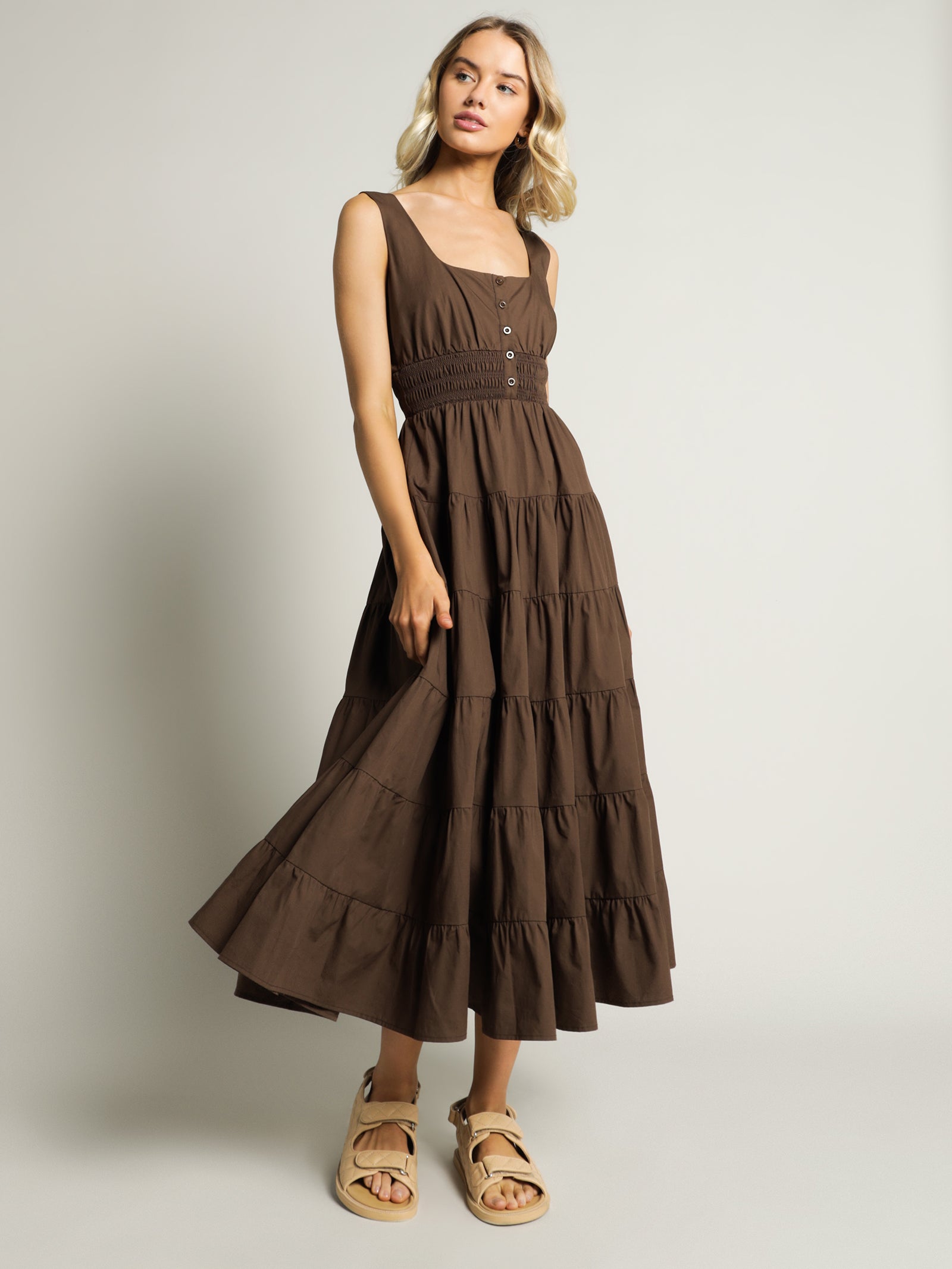 Fay Poplin Midi Dress in Cacao