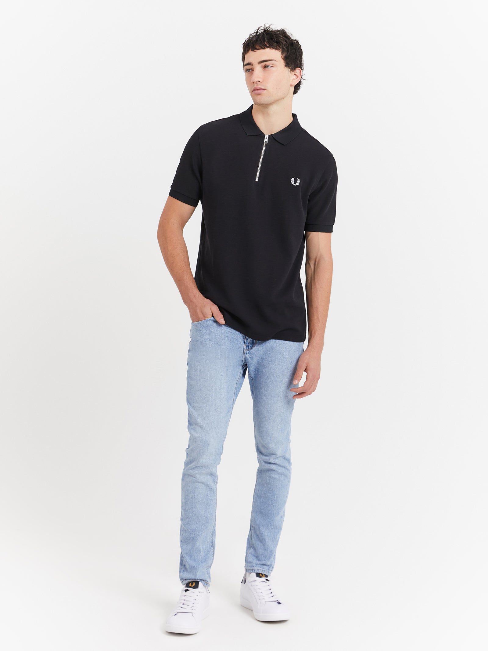 Waffle Textured Polo in Black