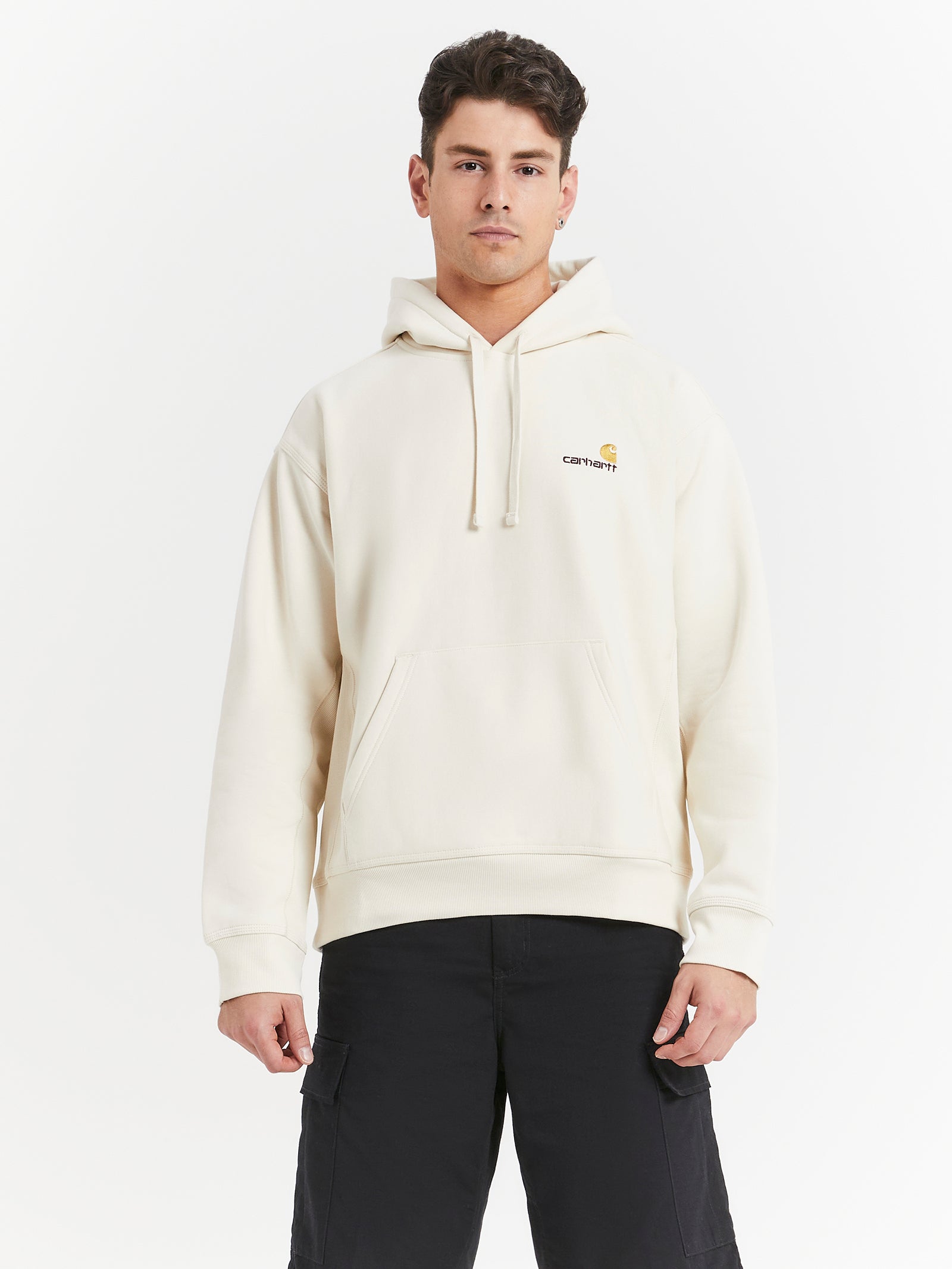 Hooded American Script Sweat in Natural