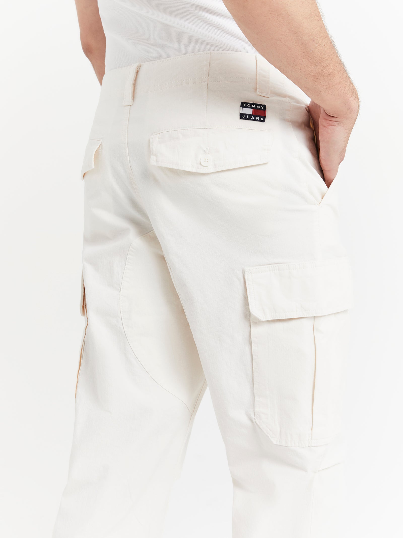 Aiden Baggy Cargo Trousers in Vintage White