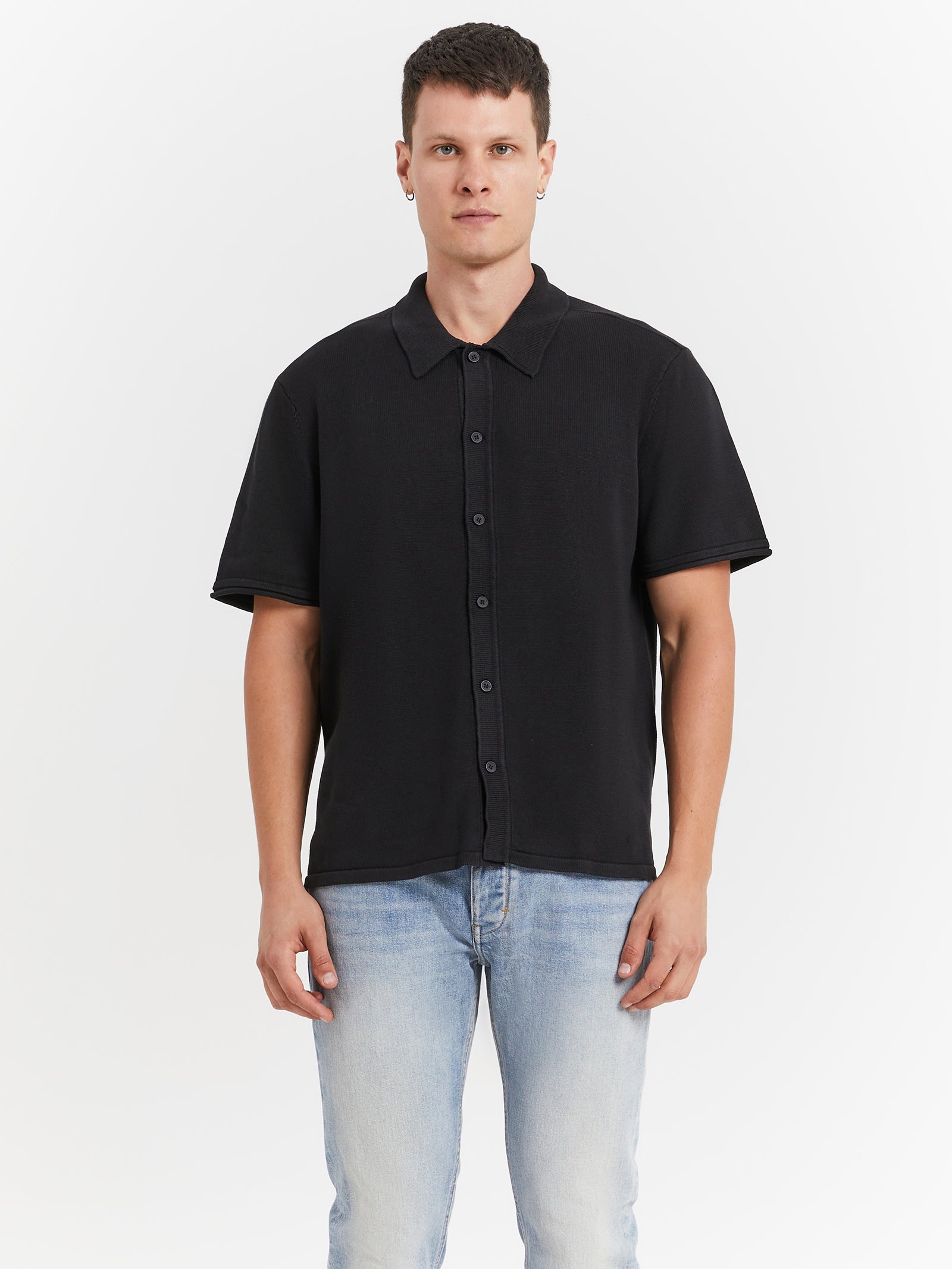 Saville Knit Short Sleeve Shirt in Black