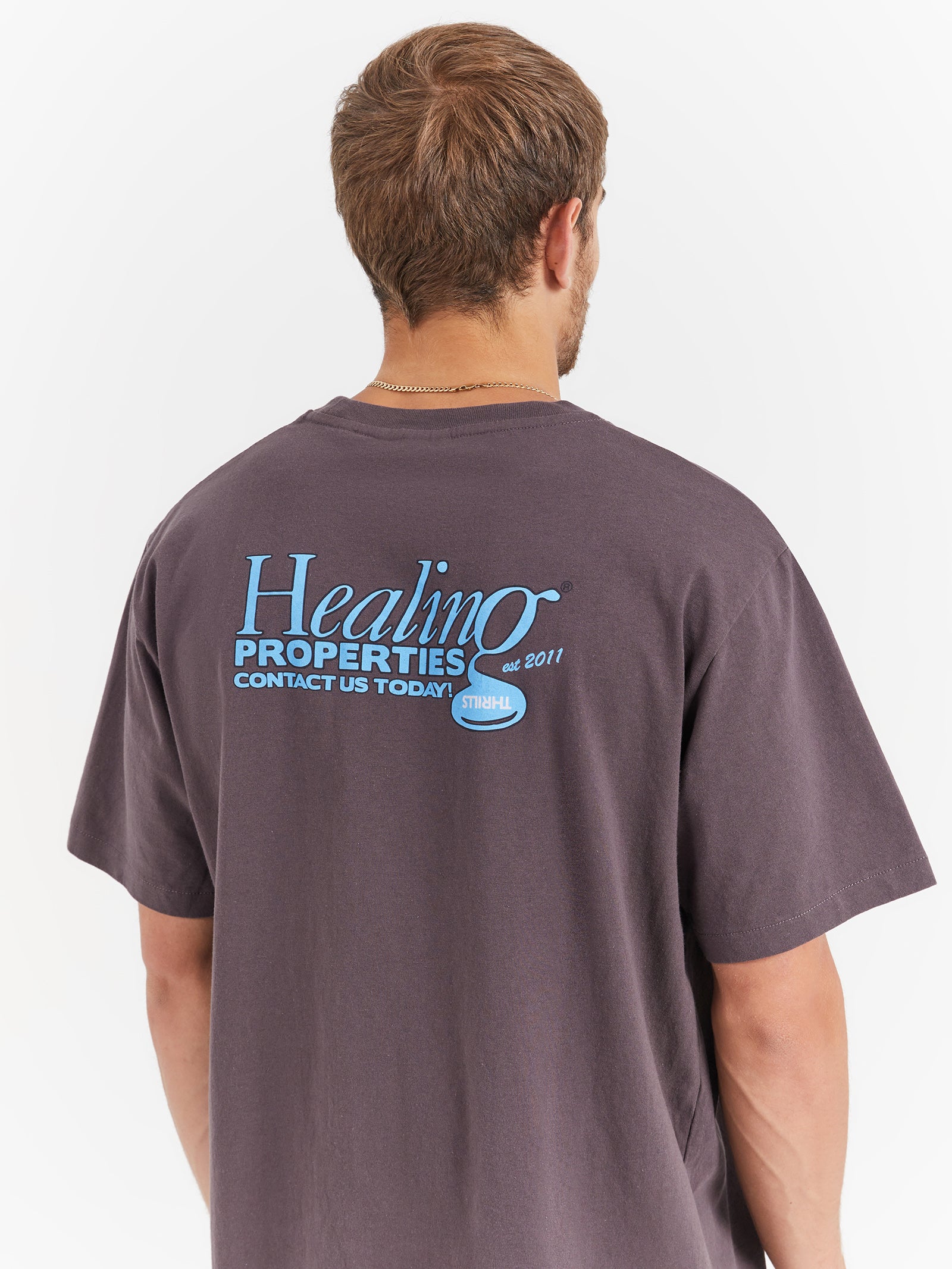 Healing Properties Merch Fit T-Shirt in Plum