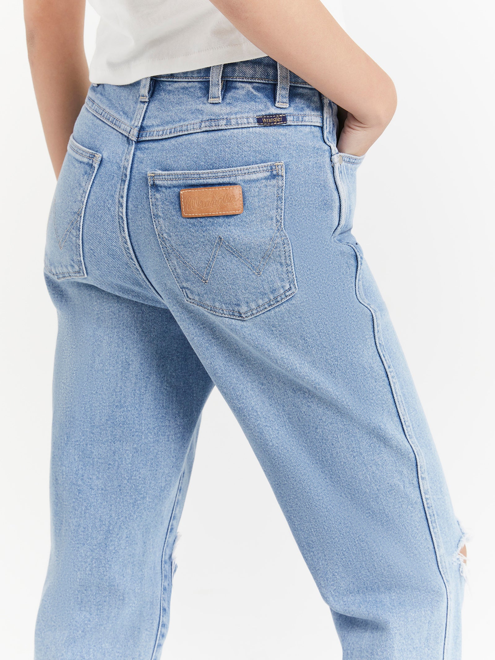 Drew Mom Jeans in Aura Blue