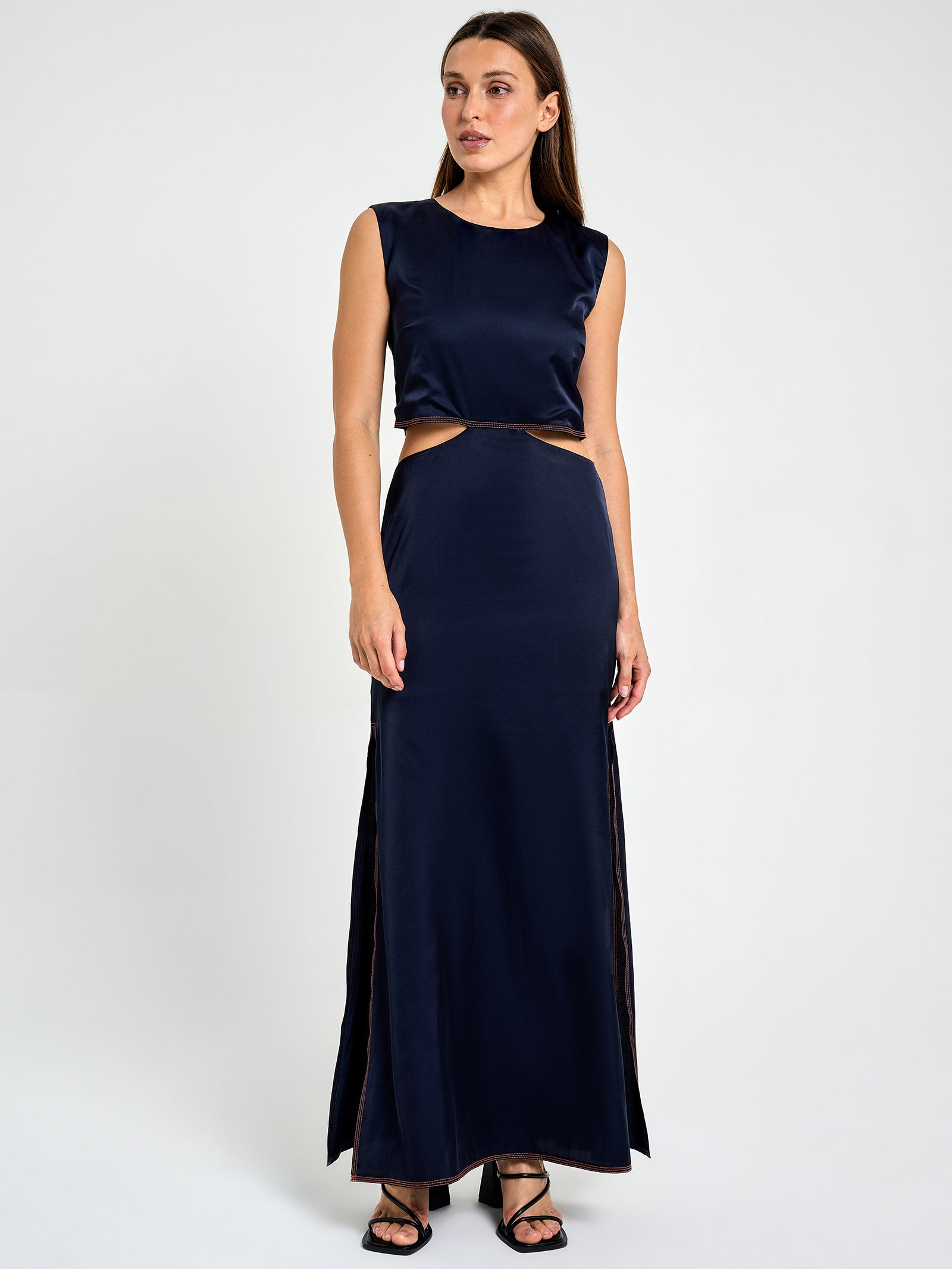 MarisÃ© Satin Maxi Dress in Space Blue