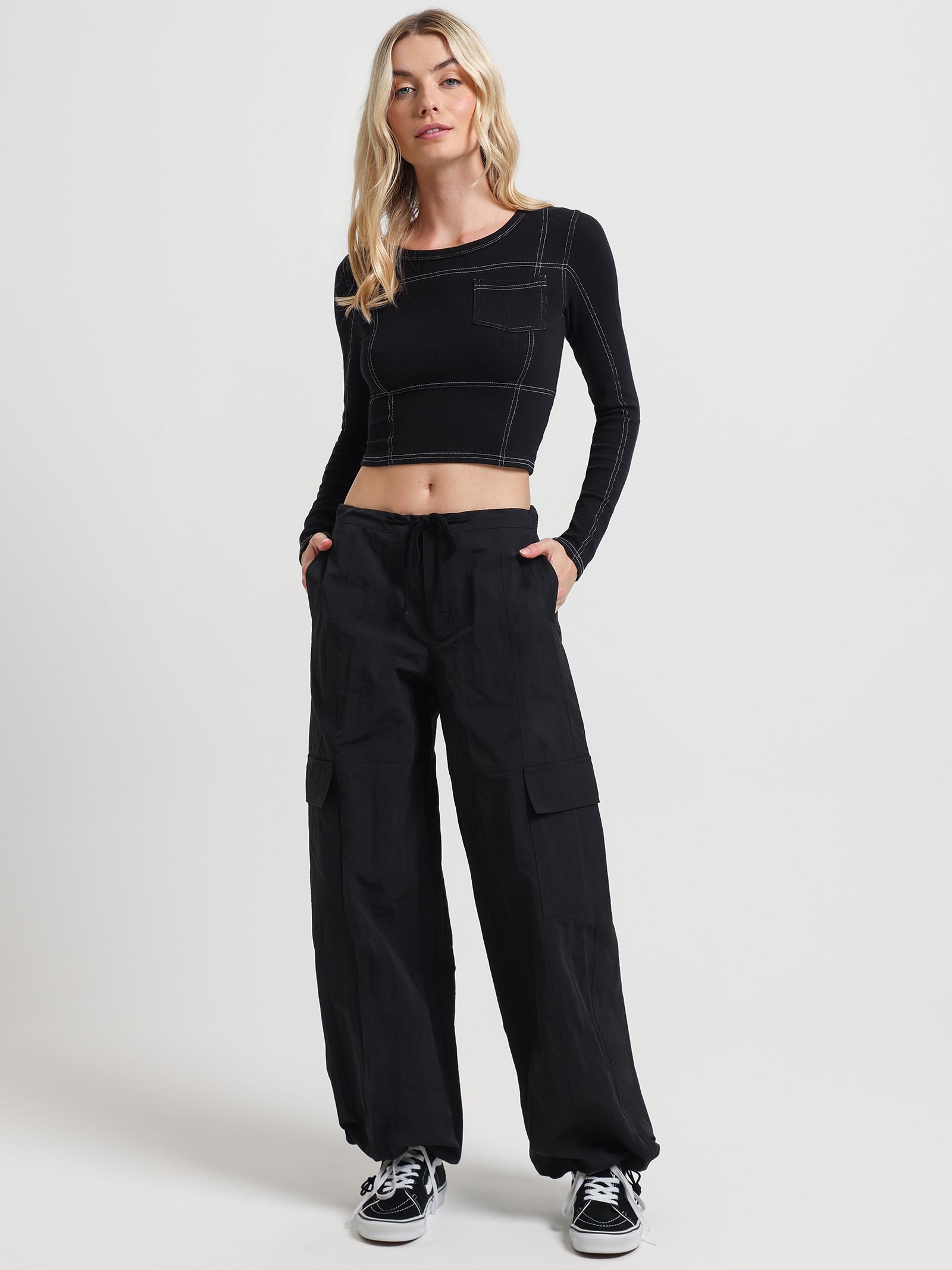 Parachute Cargo Pants in Black