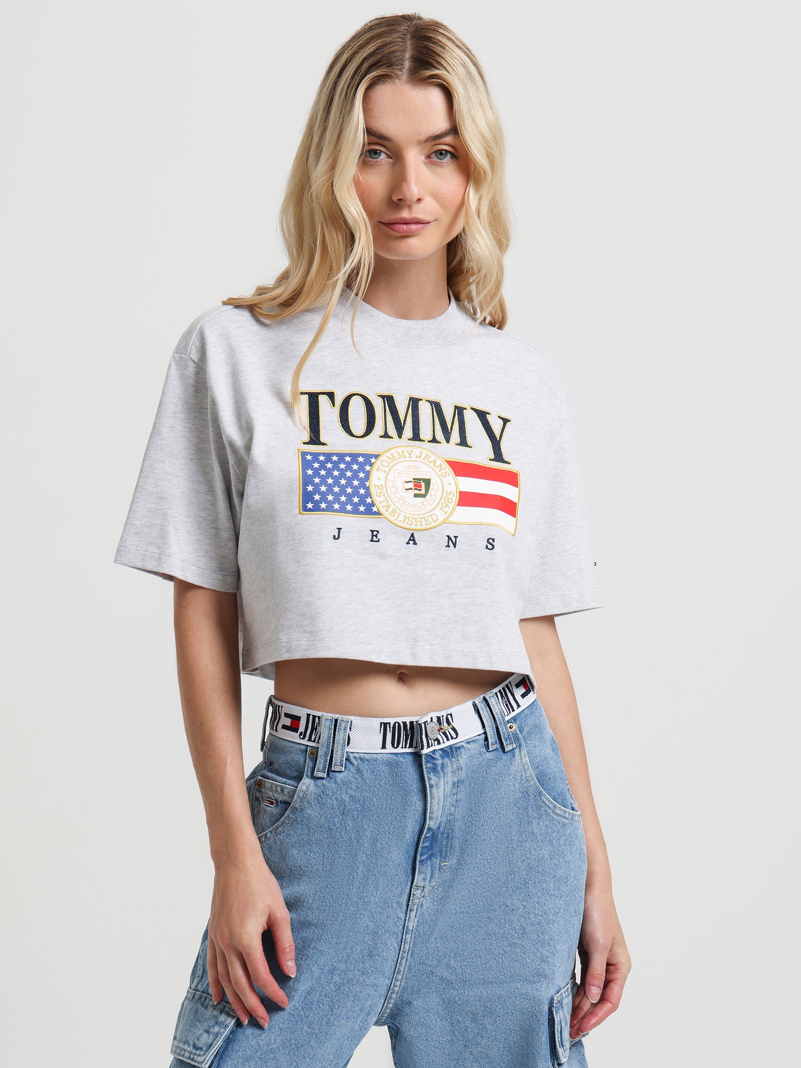 Logo Brushed Jersey Crop Top in Silver Grey Htr