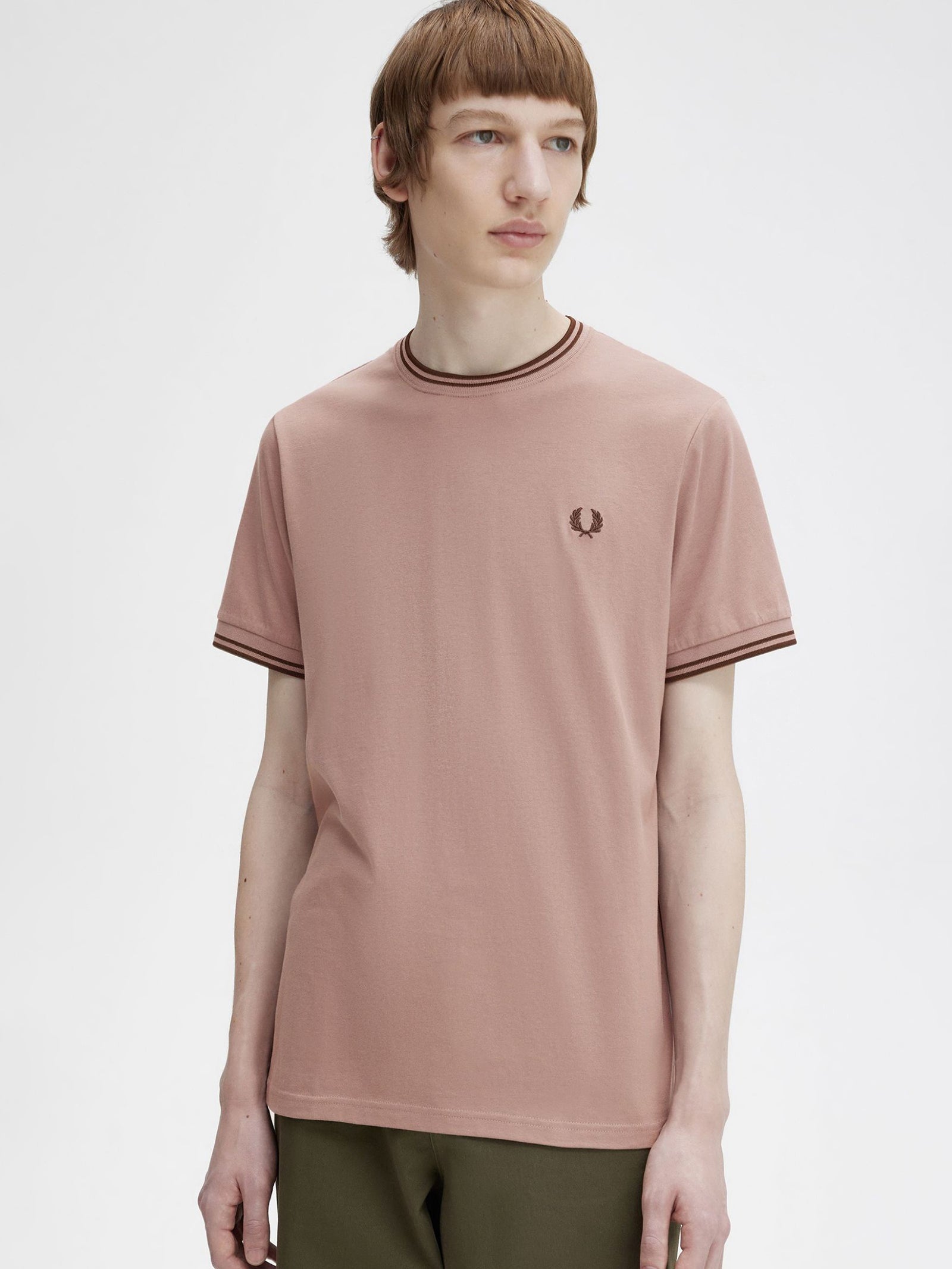 Twin Tipped T-Shirt in Dark Pink & Burnt Tobacco