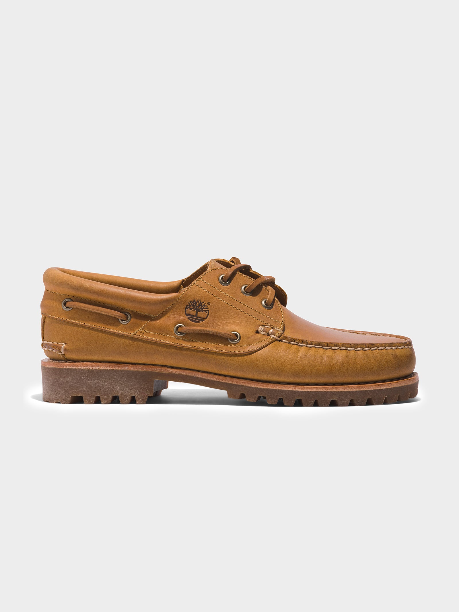 Mens 3 Eye Classic Lug Handsewn Boat Shoes in Tan