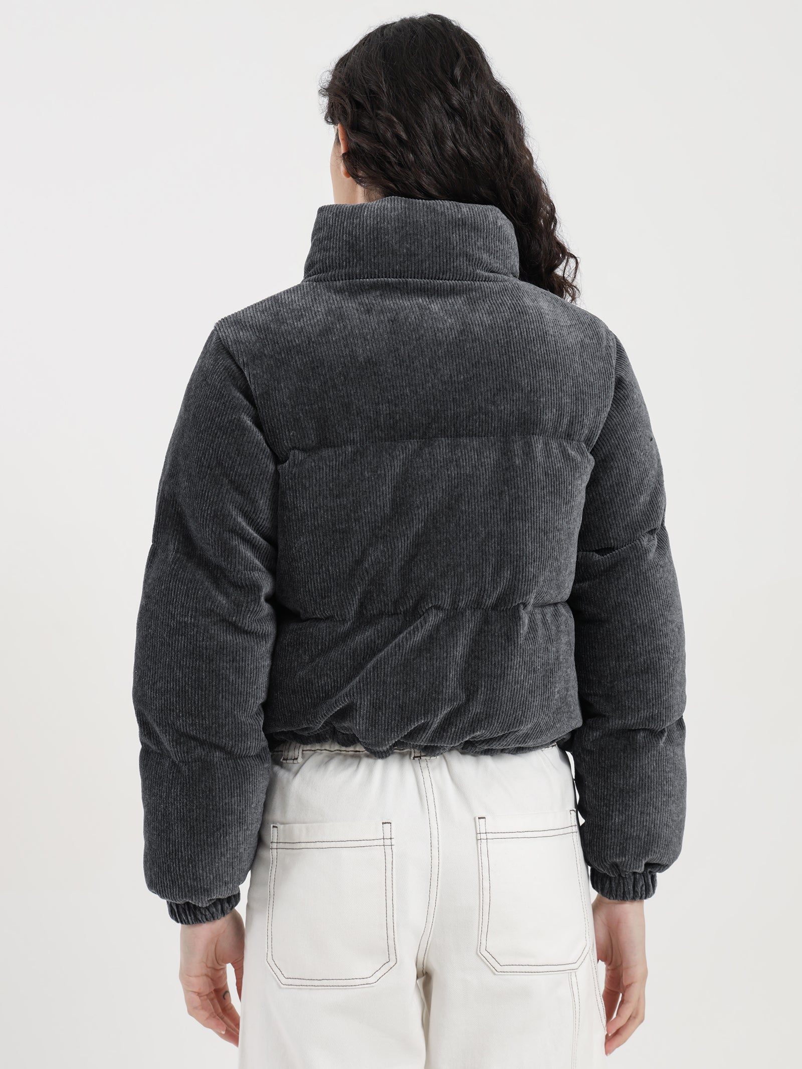 Tyler Cord Puffer Jacket in Gunmetal