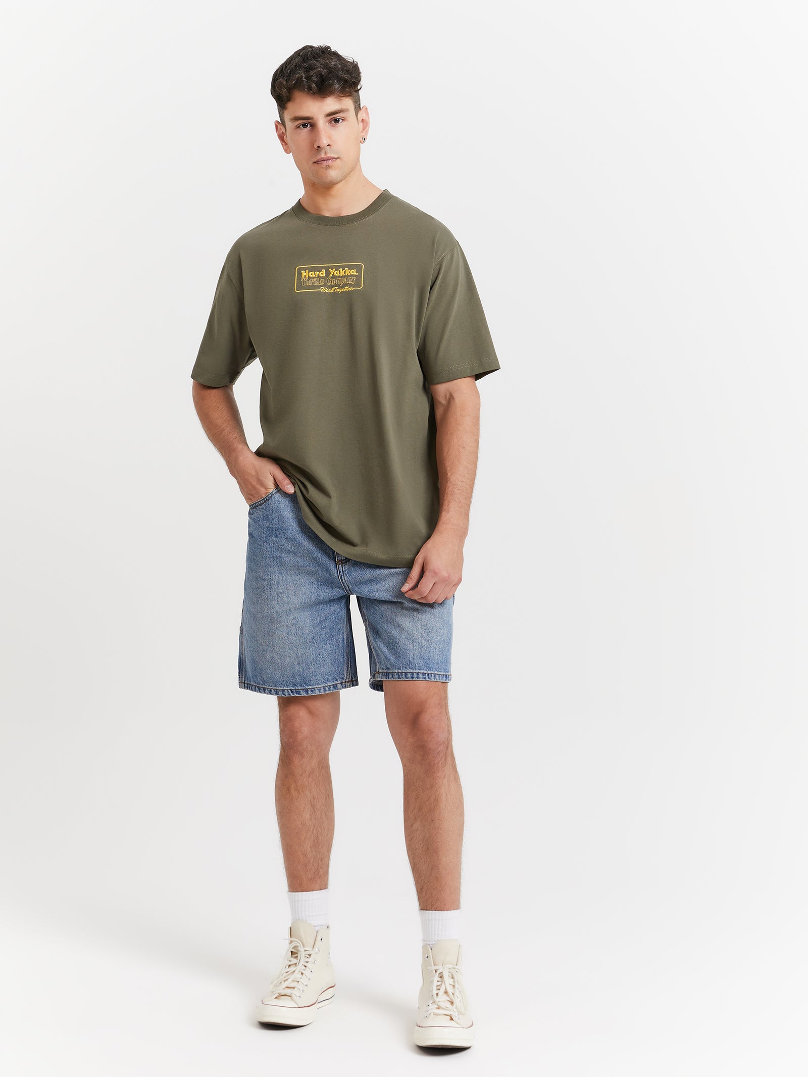 Hard Yakka X Thrills Together Oversized T-Shirt in Army Green