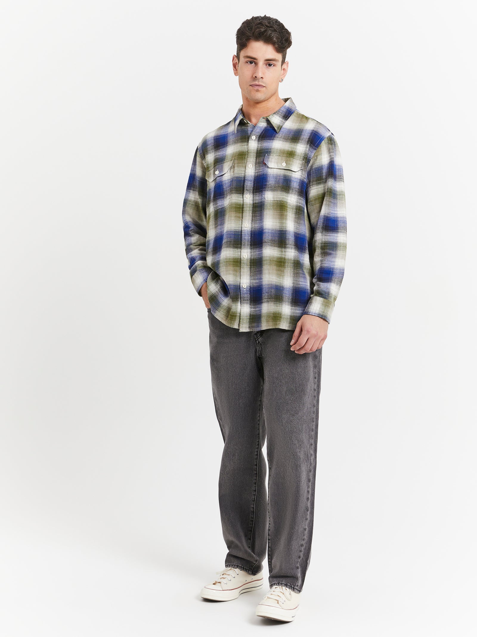 Jackson Worker Overshirt in Jonty Plaid Sea Moss