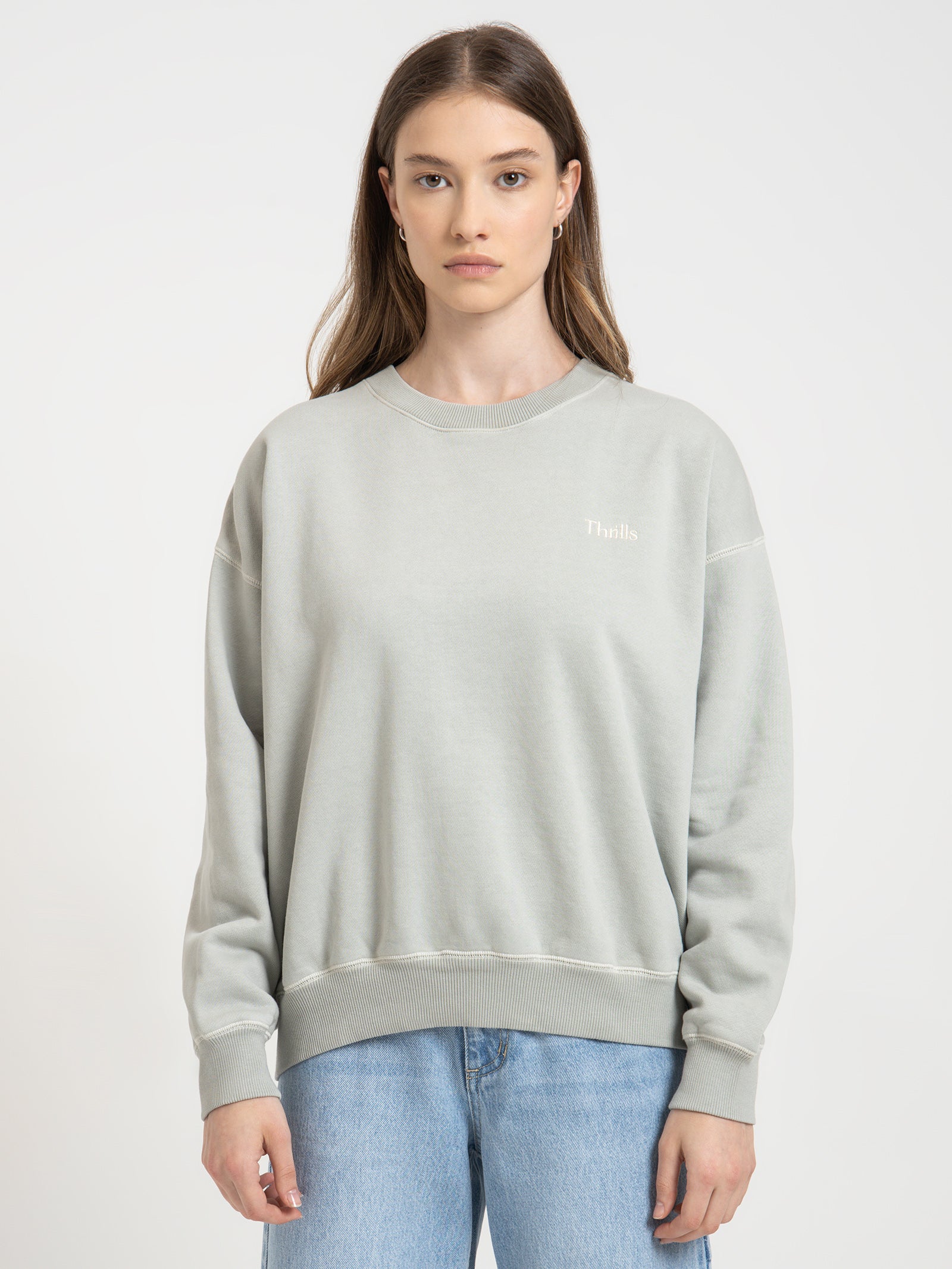 Tempo Retro Slouch Crew Sweater in Sage Grey