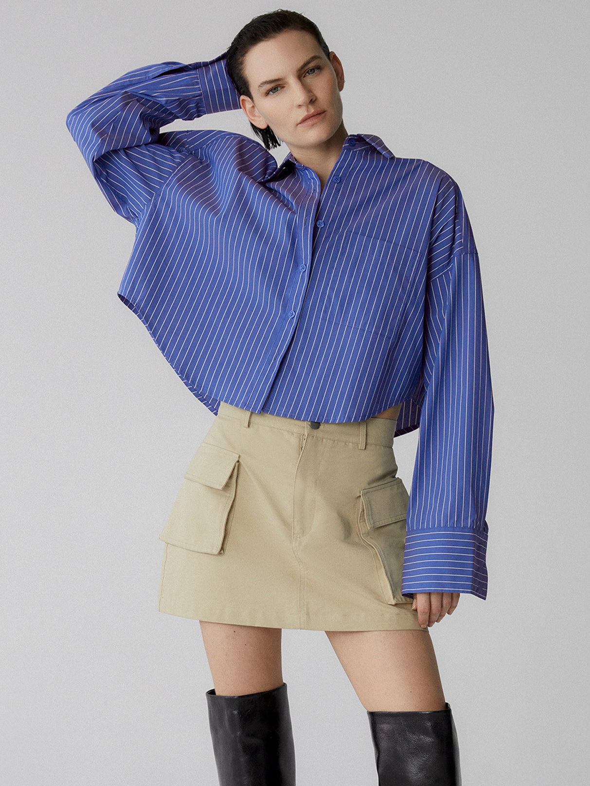 Jacey Cropped Oversized Shirt in Dutch Blue