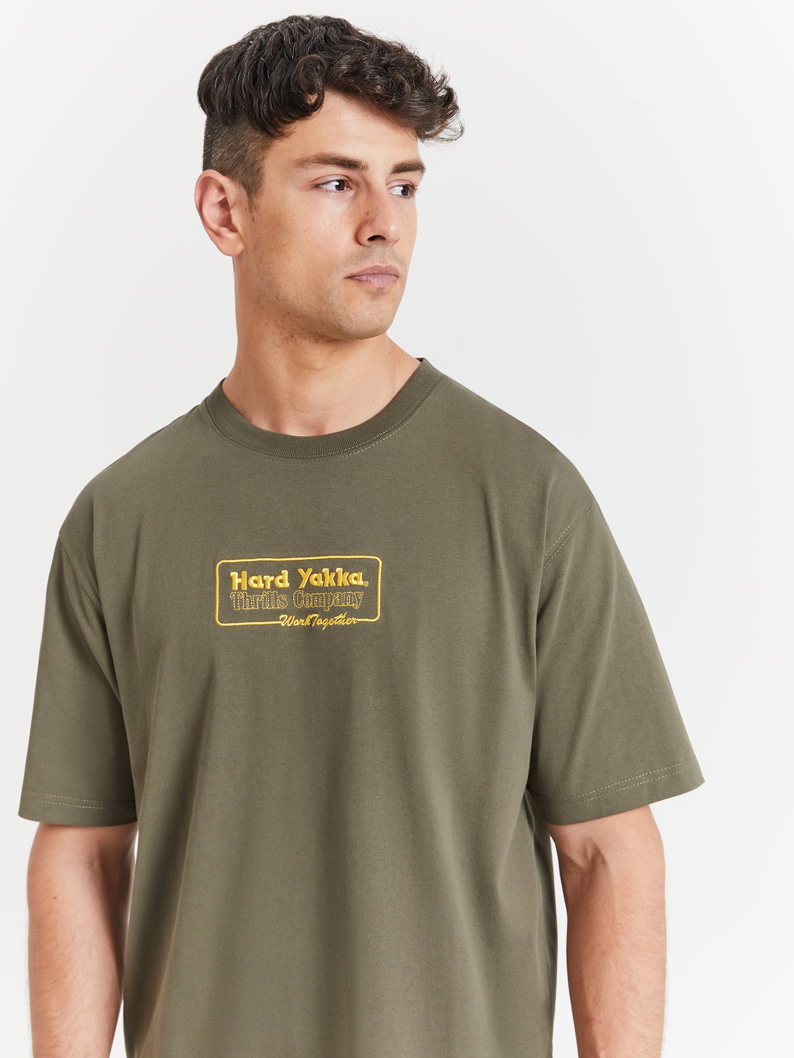 Hard Yakka X Thrills Together Oversized T-Shirt in Army Green