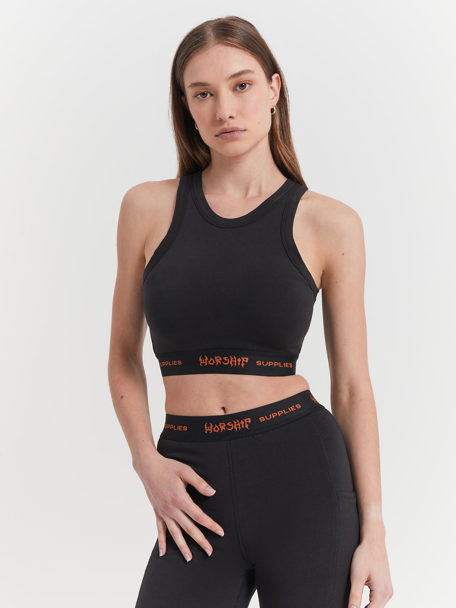 Worship Rapid Crop Top in Black & Orange