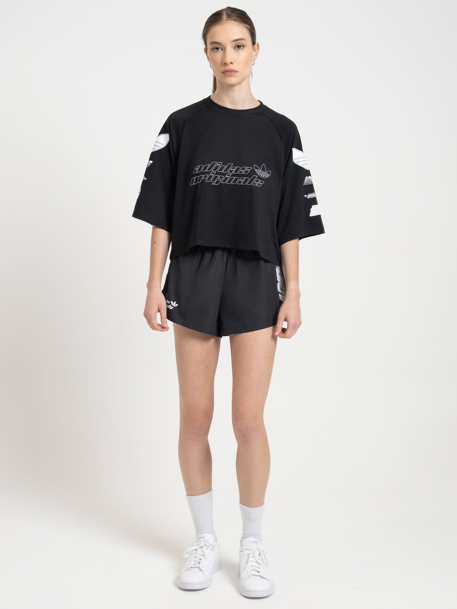 Overbranded Graphic Shorts in Black