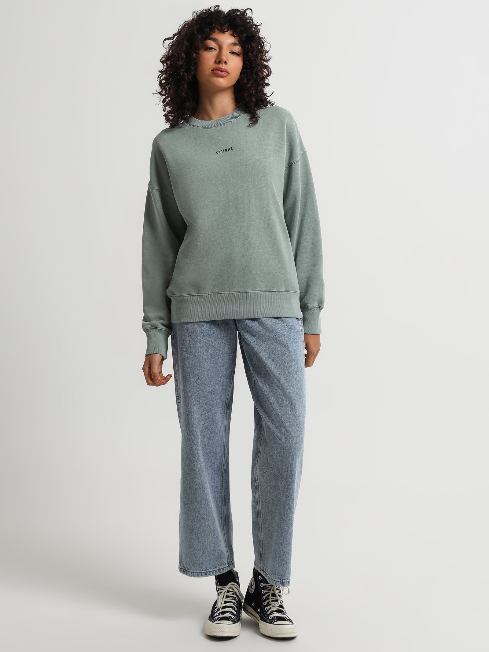 Minimal Thrills Slouch Crew in Seaglass Green