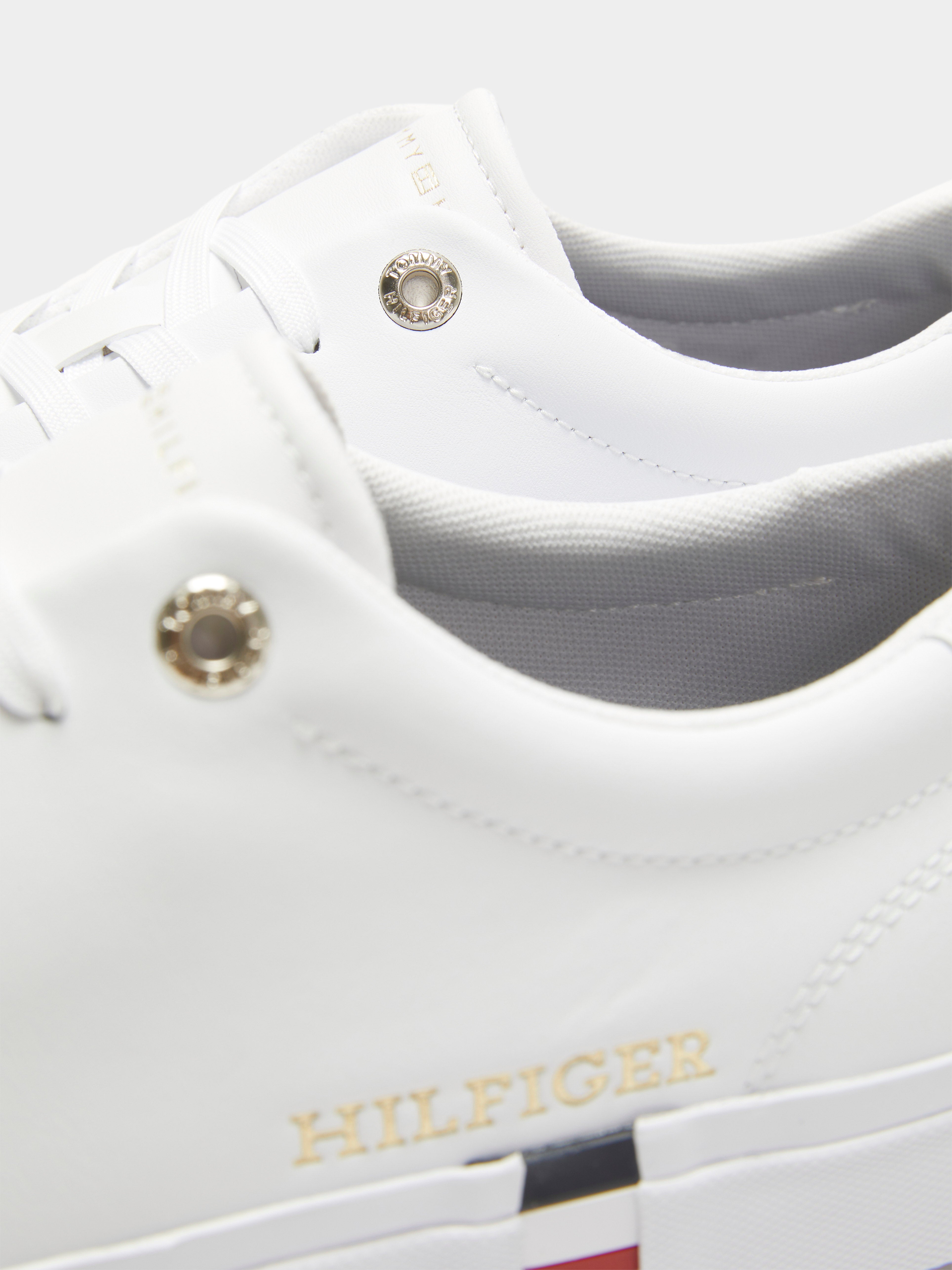 Mens Corp Leather Gold Detail Sneakers in White