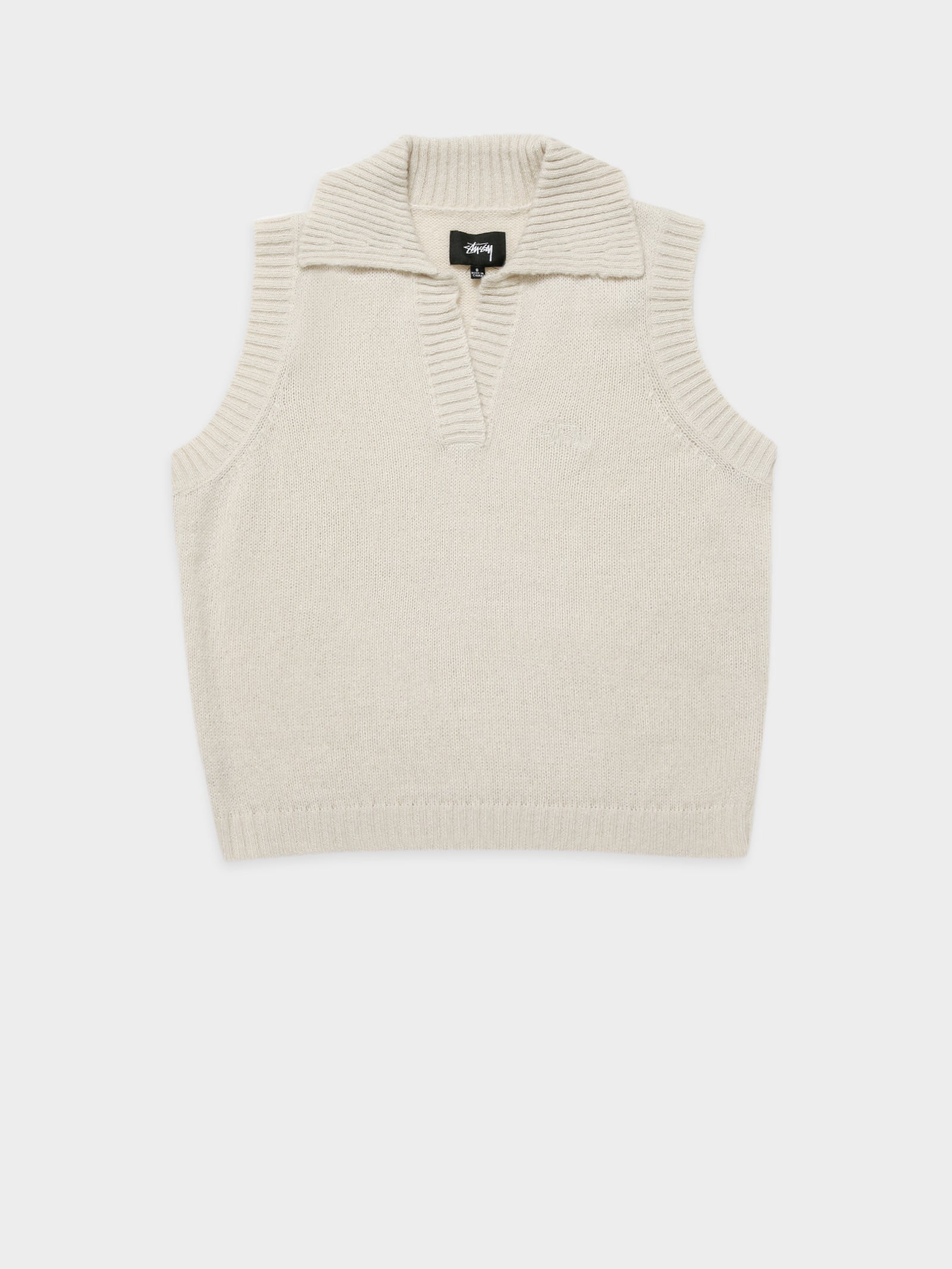 Graffiti Collared Knit Vest in Cream