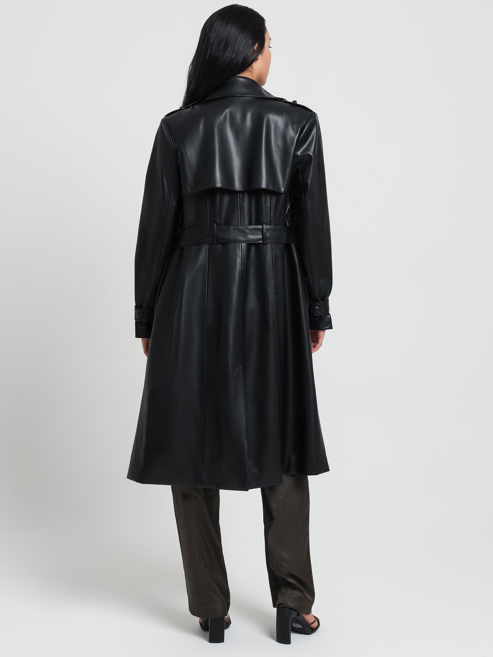 Hye Faux Leather Trench in Black