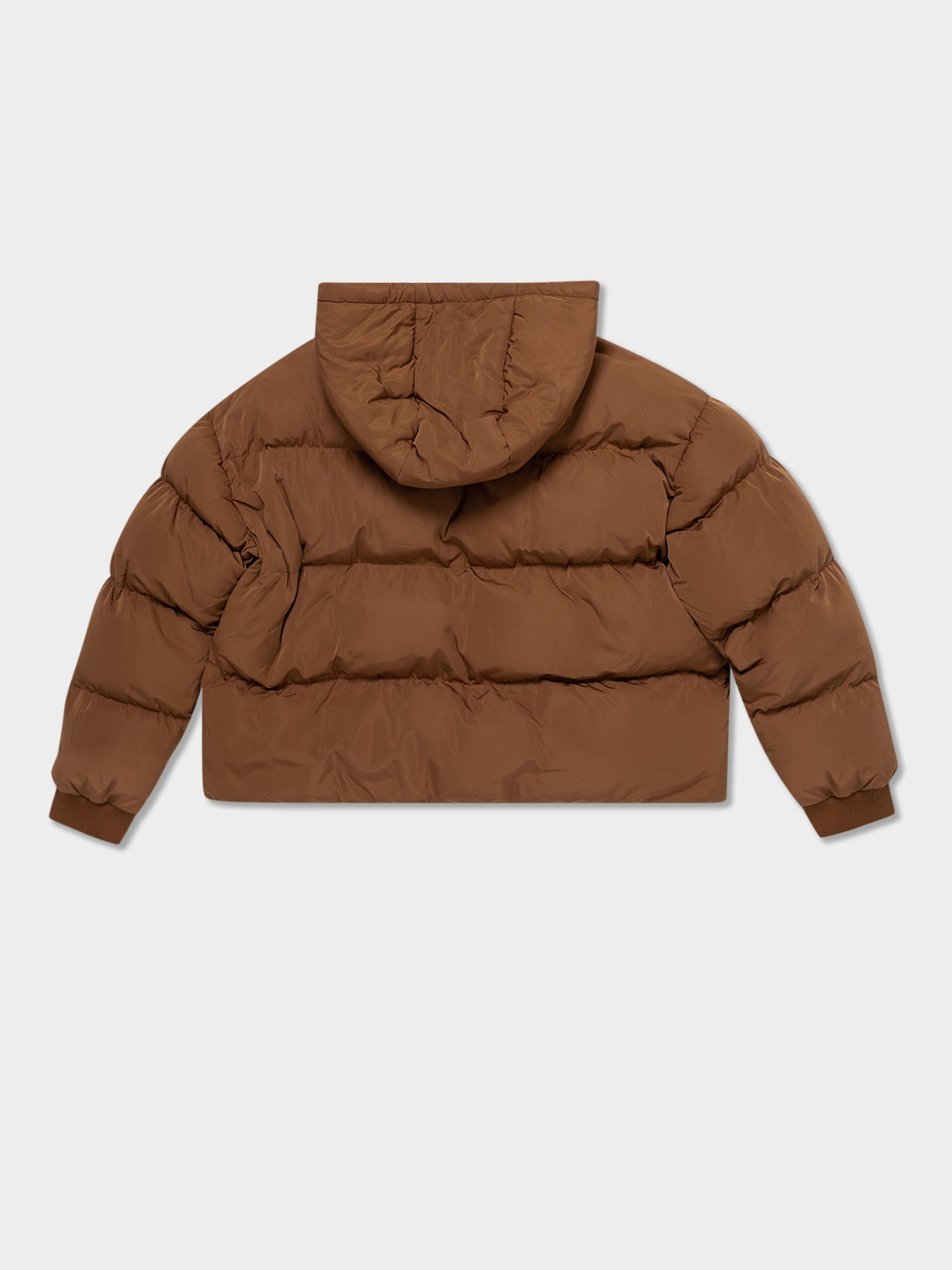 Graffiti Hood Puffer Jacket in Coffee