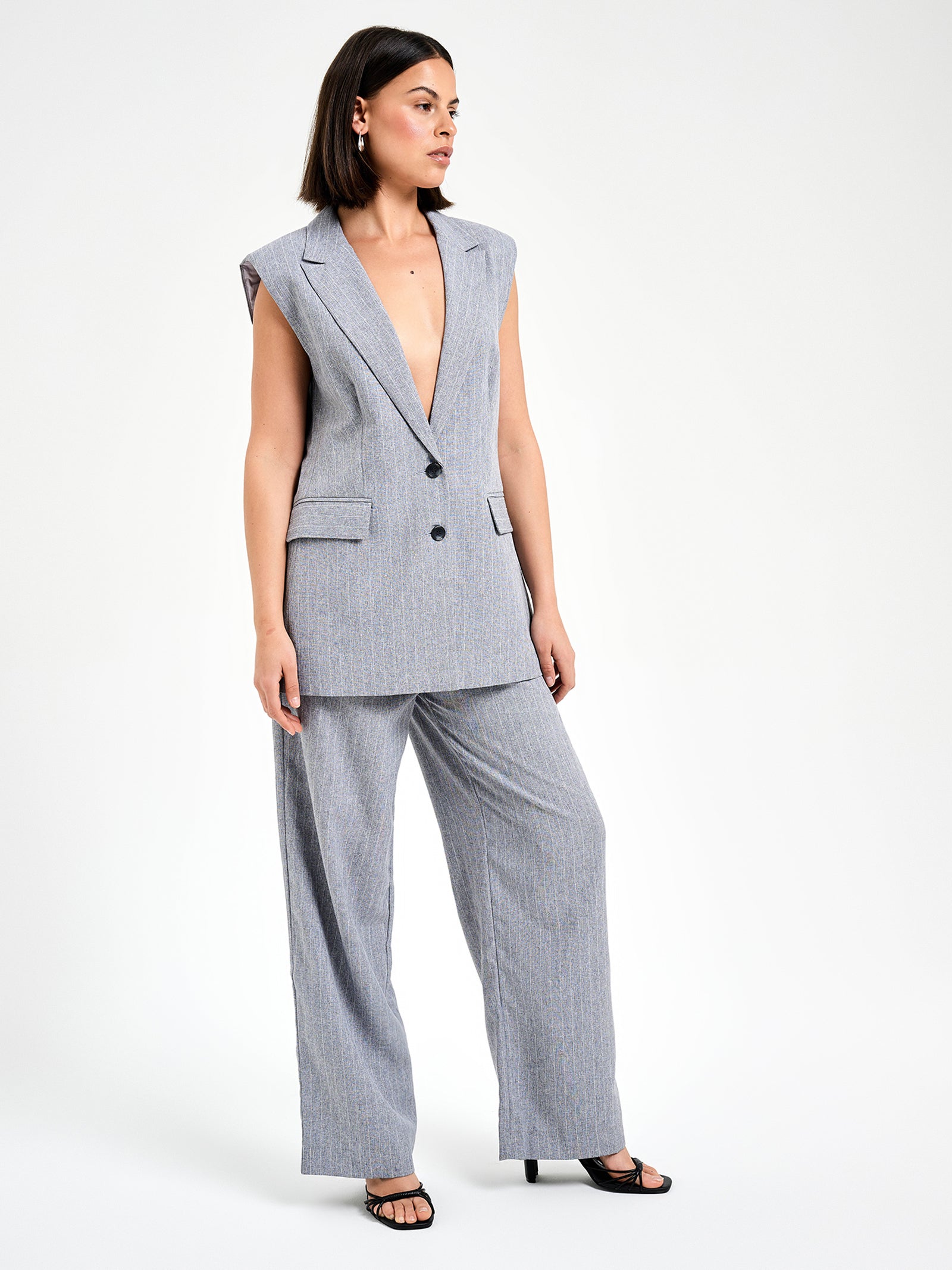 Lisette Tailored Pants in Grey Pinstripe