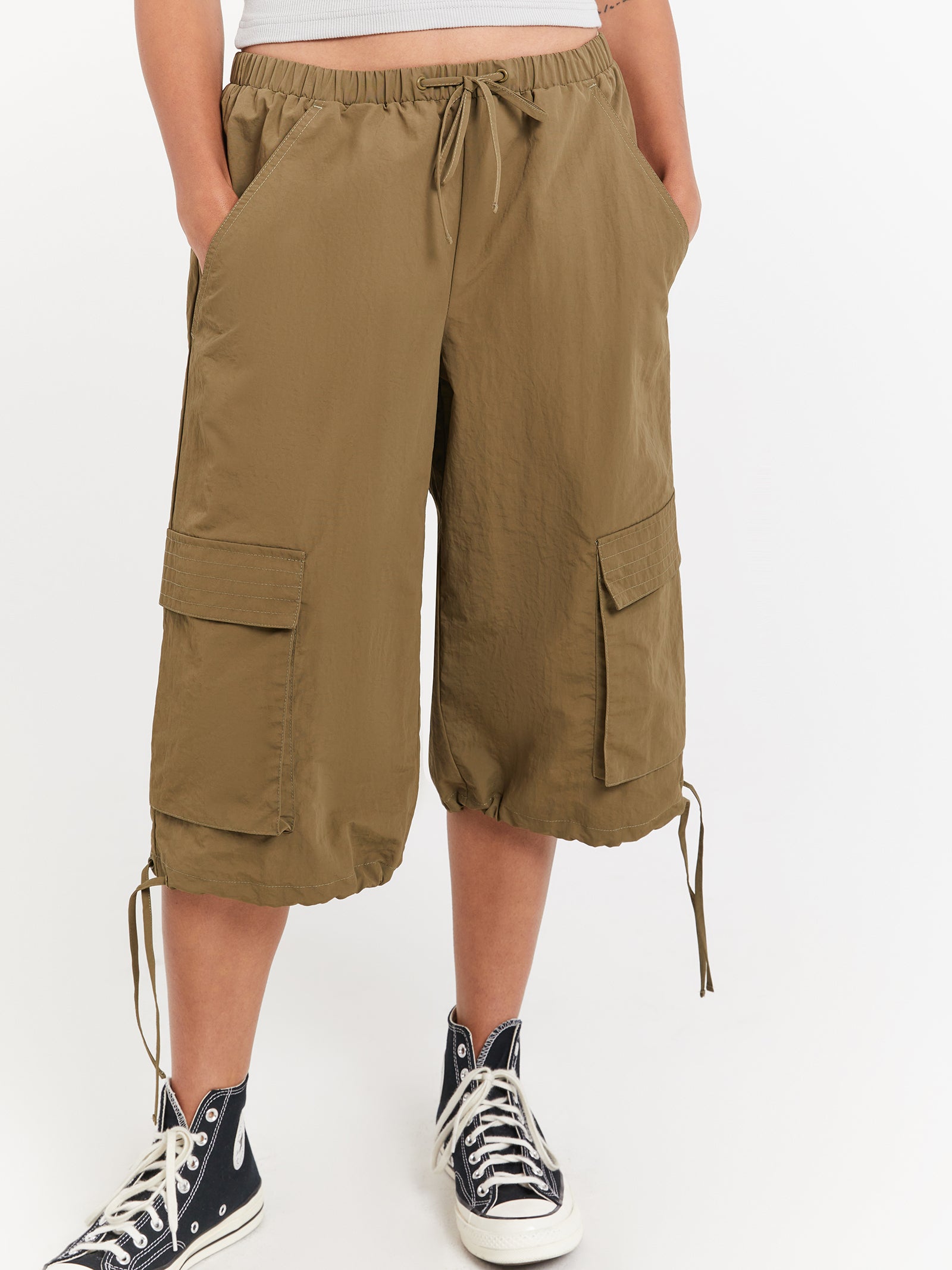 Hudson Parachute Long Shorts in Khaki