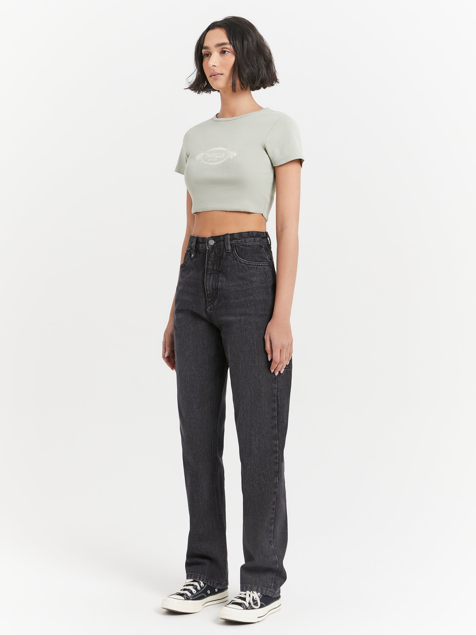 From The Beginning Baby Crop T-Shirt in Sage Grey