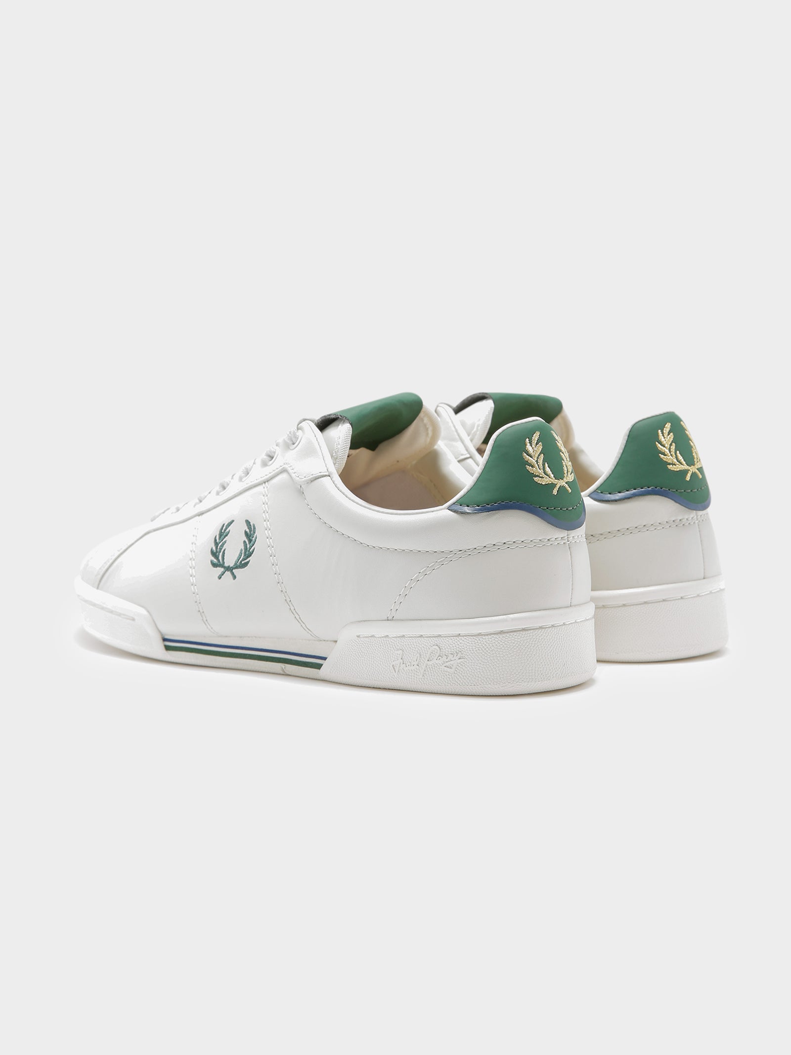 Mens B722 Leather Sneakers in White & Green