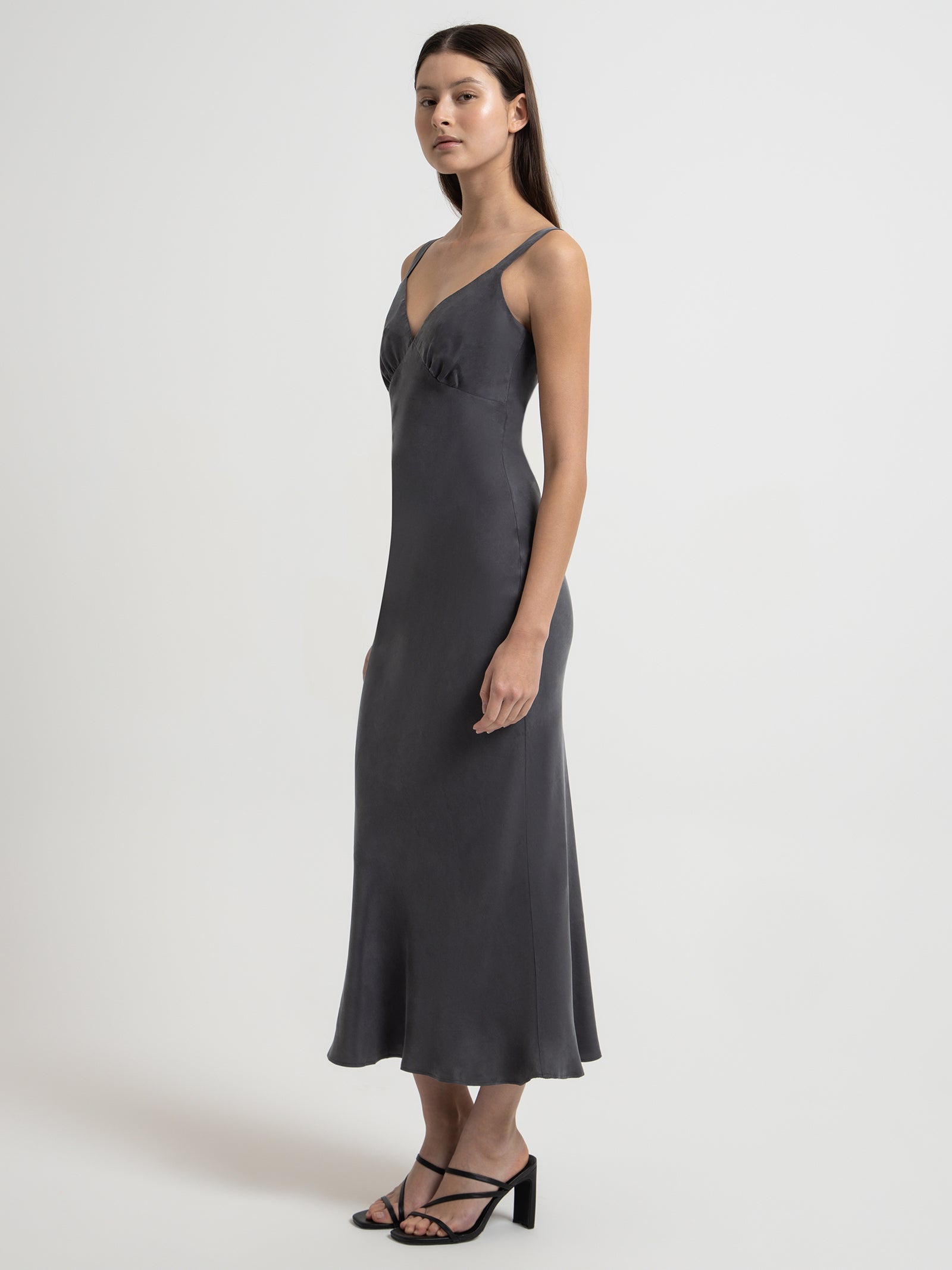 Roni Cupro Slip Dress in Slate