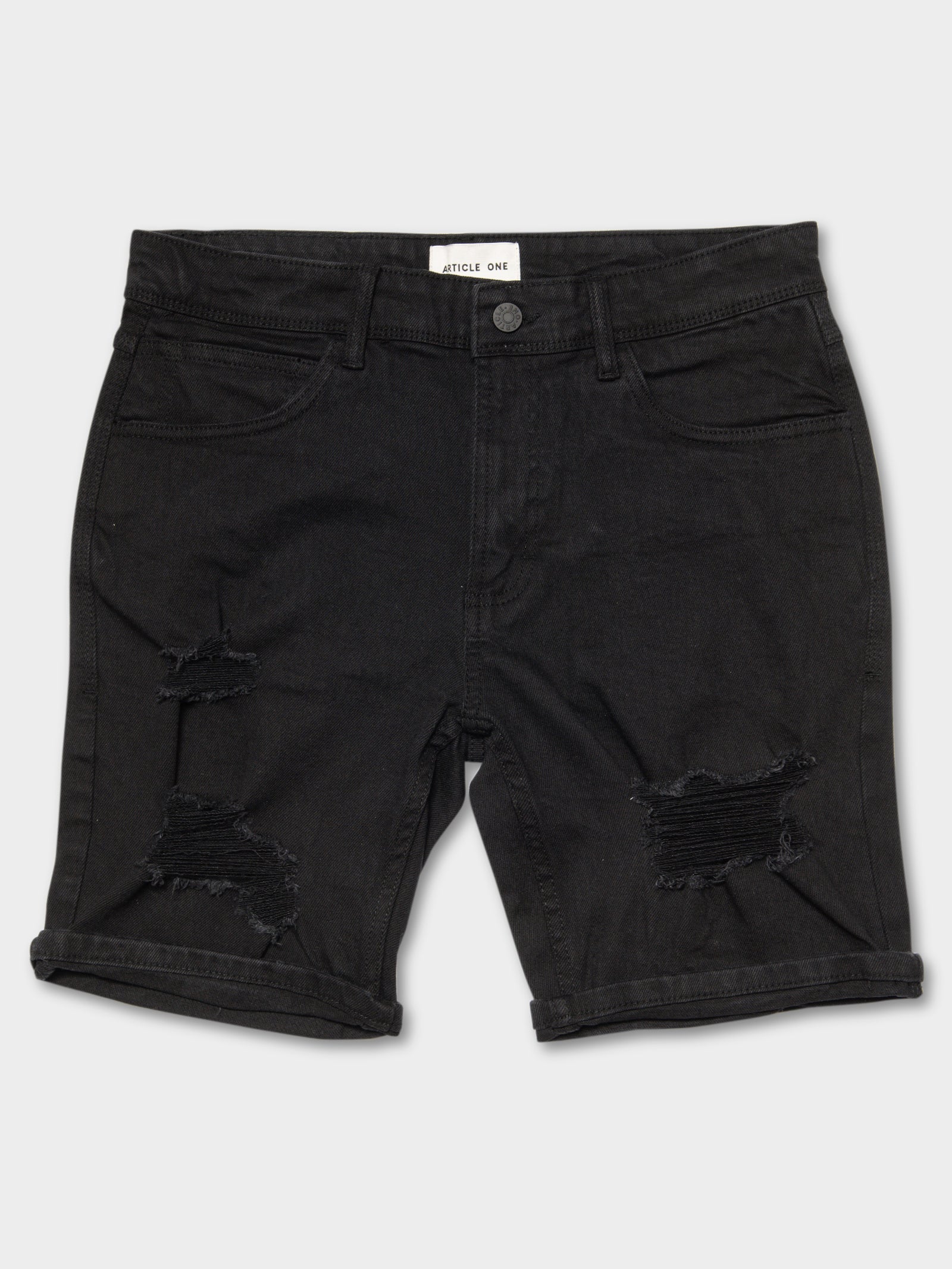 Zane Skinny Denim Short in True Black Rip